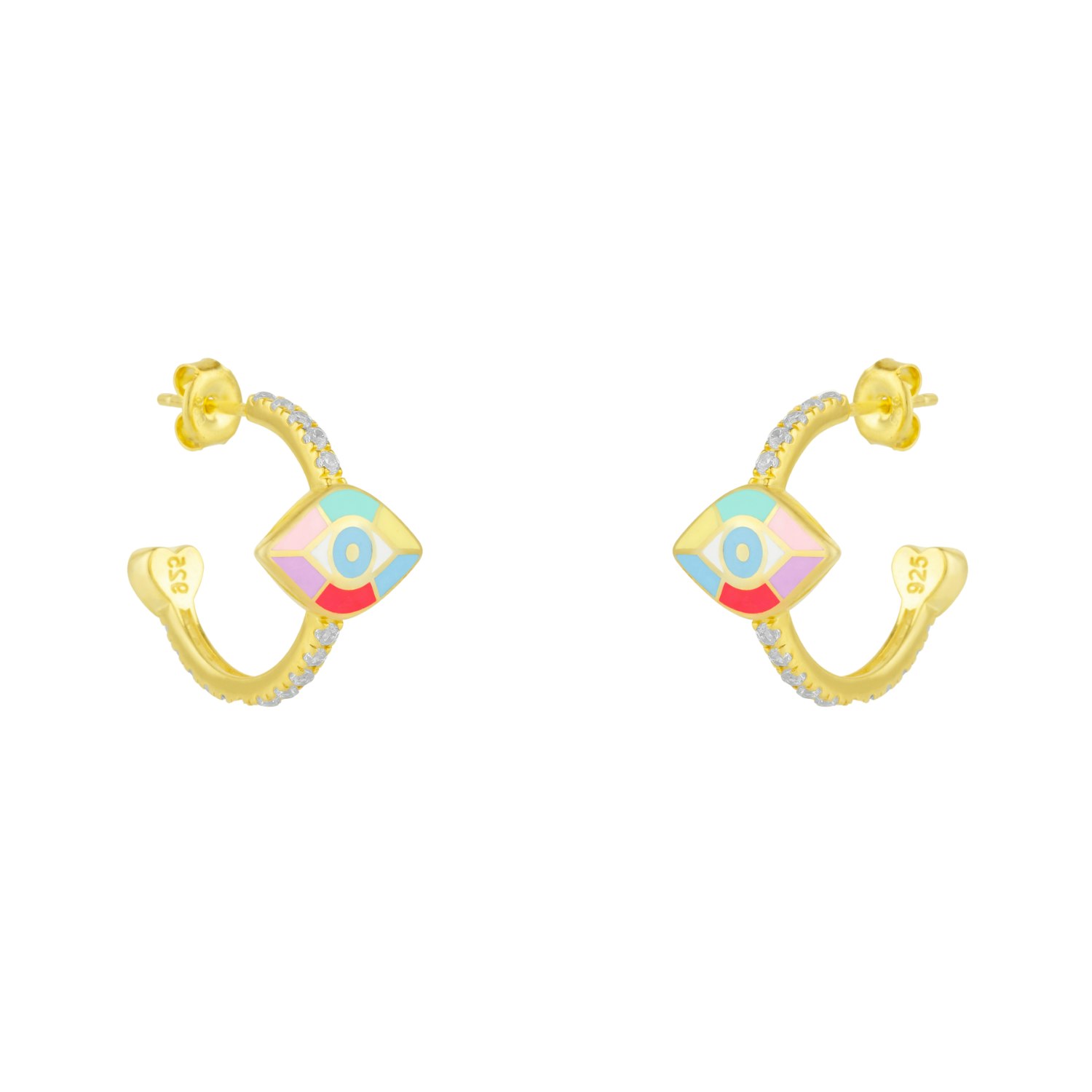 Spero London Silver Evil Eye Rainbow Pave Sterling Hoop Earrings