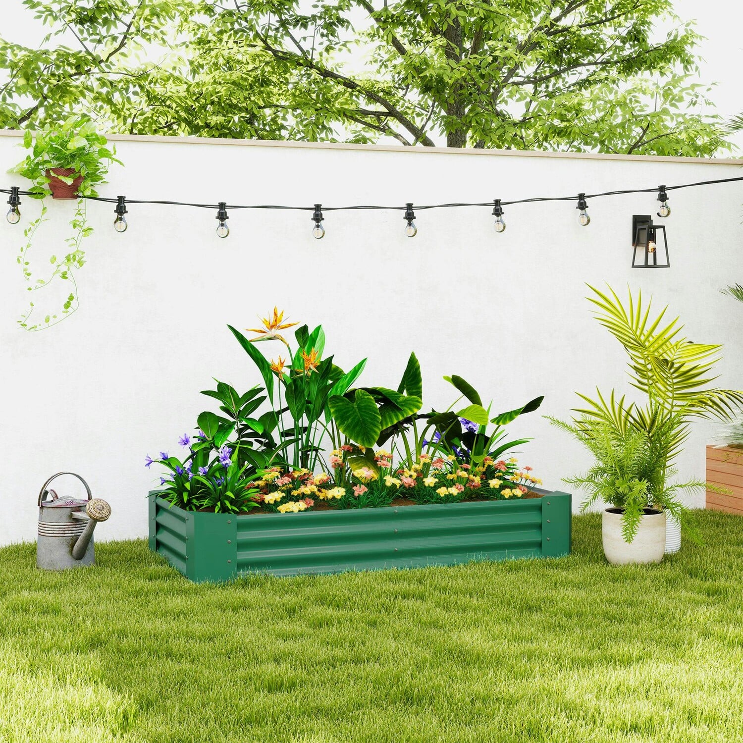 Rackhams Green Galvanised Raised Garden Bed, 180X90x30cm Raised Planter,