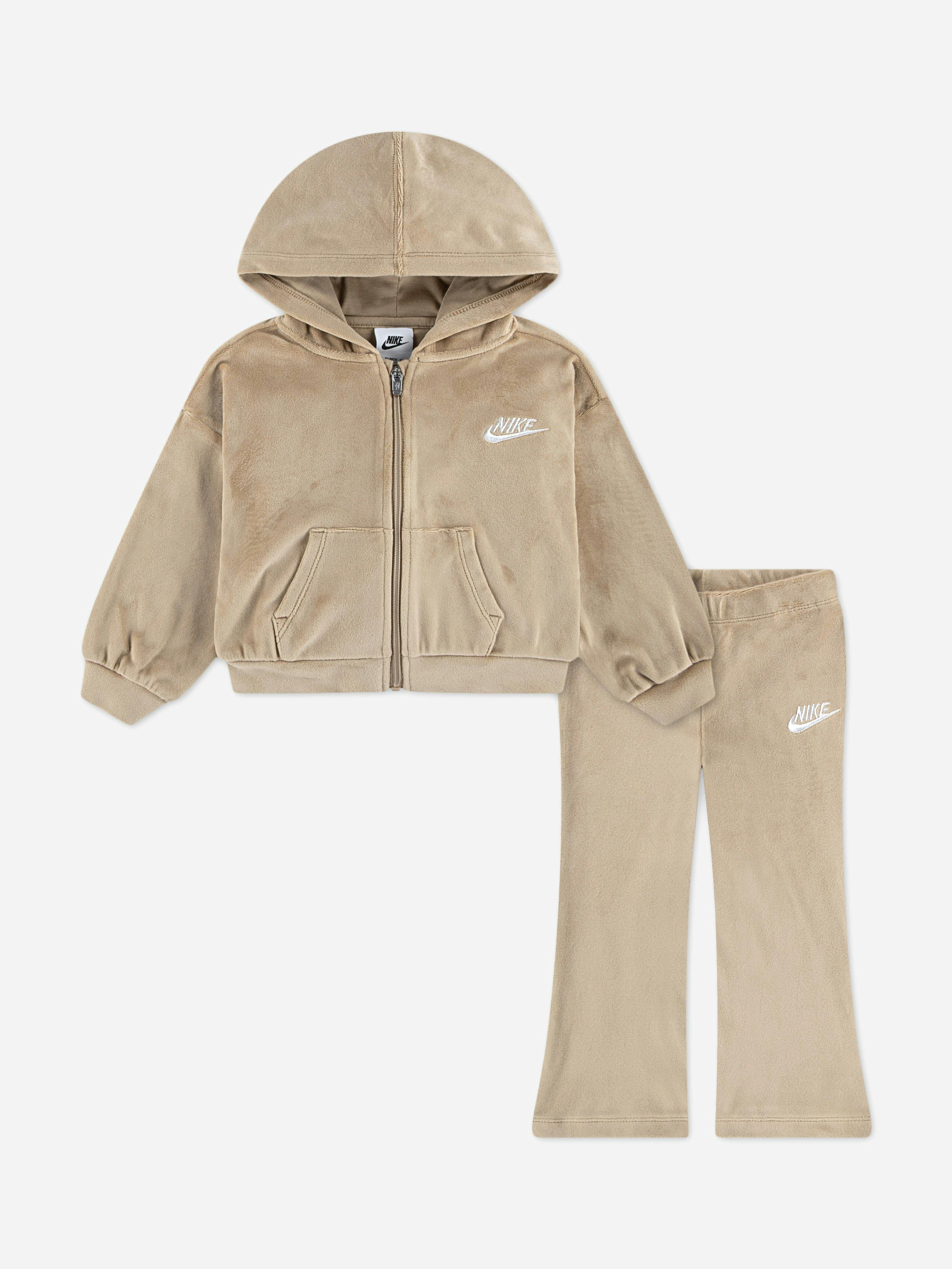 Nike Girls Beige/Brown Velour Flare Legging Set In - 6 - 7 Yrs