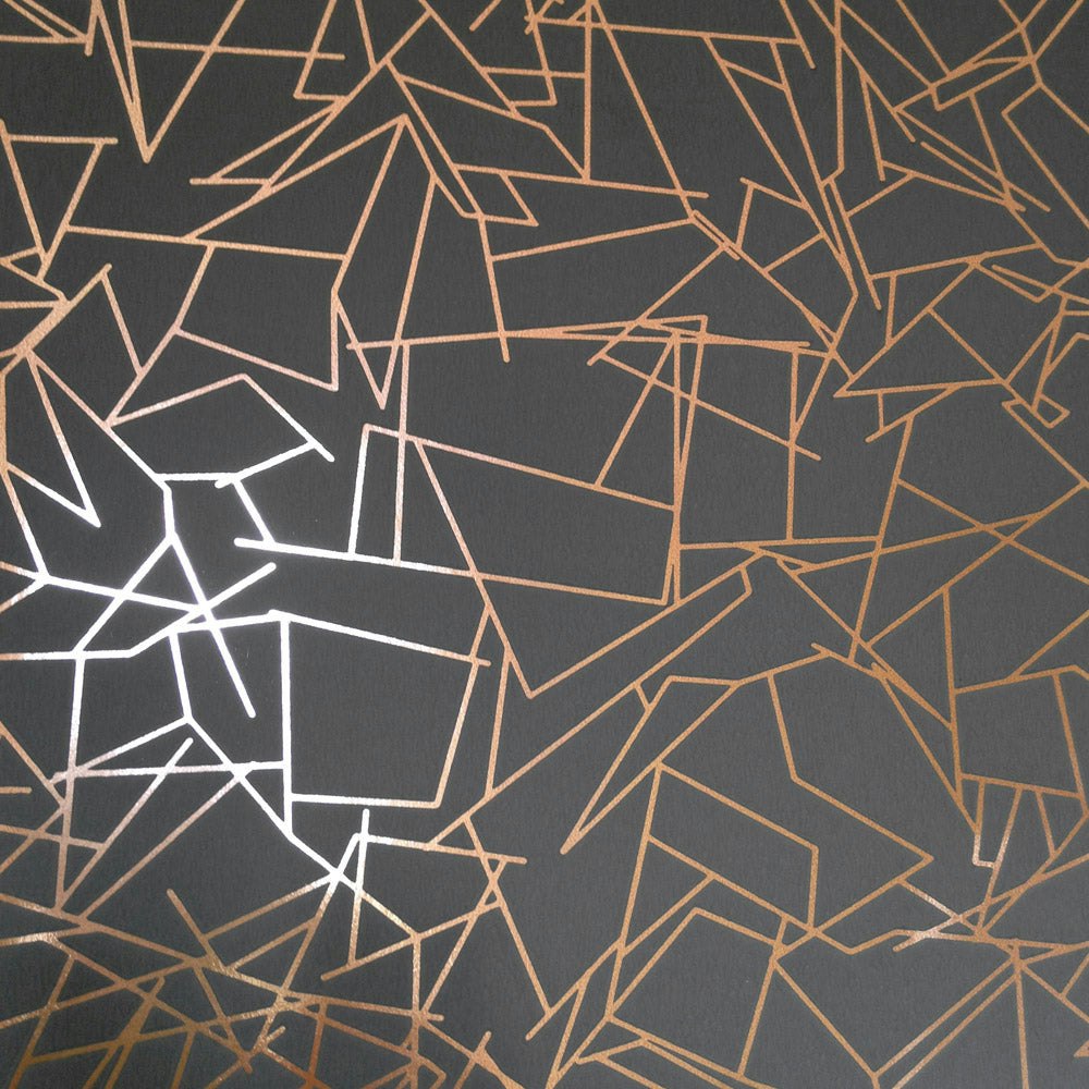 Rackhams Grey Angles Copper Rose And Lead Wallpaper - 10M Roll