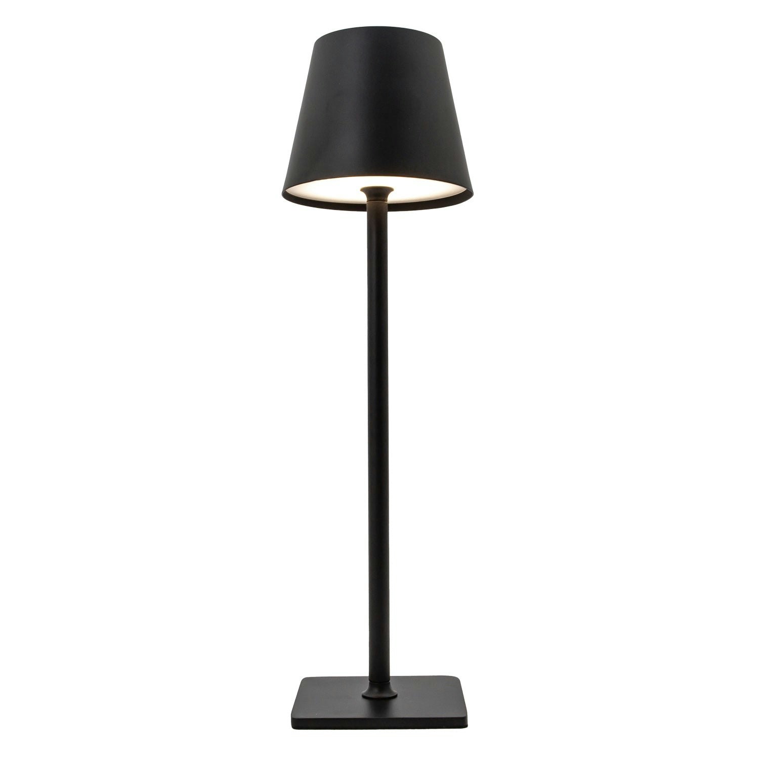 Happy Homewares Black Tall Rechargeable Touch Dimmable Table Lamp With Metal Shade Small