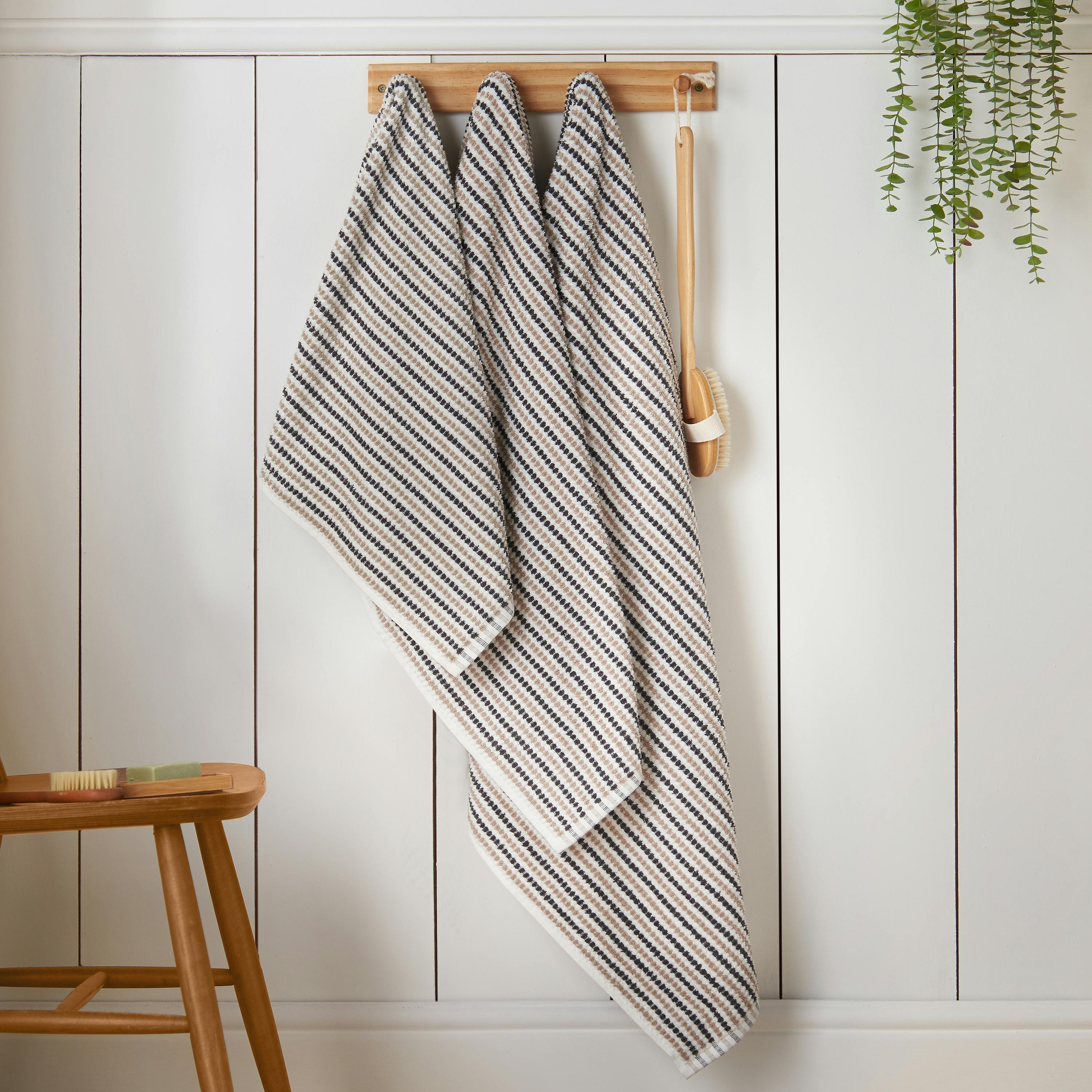 Rackhams Grey Rice Weave Stripe Cotton Towel - Bath Towel