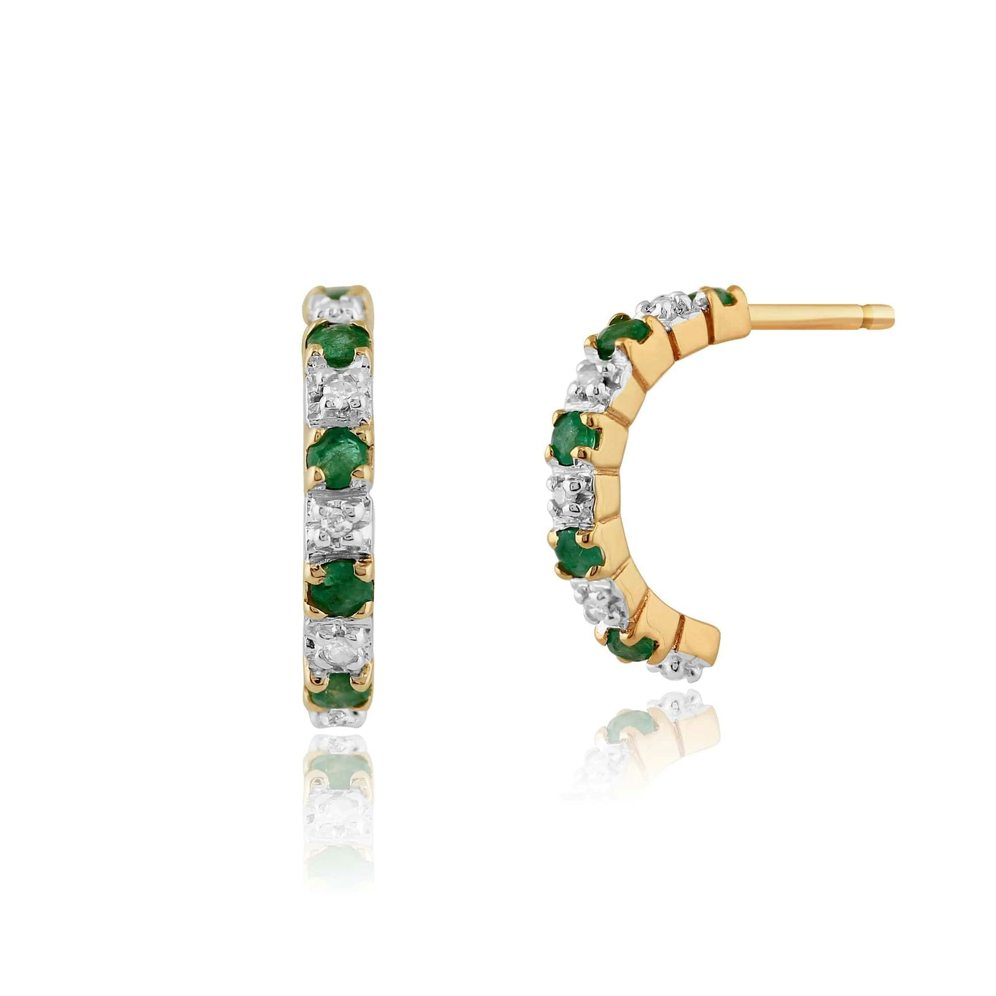 Gemondo Yellow/Gold Classic Round Emerald & Diamond Half Hoop Style Earrings In 9Ct - 9Ct 0.20Ct Genuine Emerald & 4Pt Diamond Half Hoop Style Earrings
