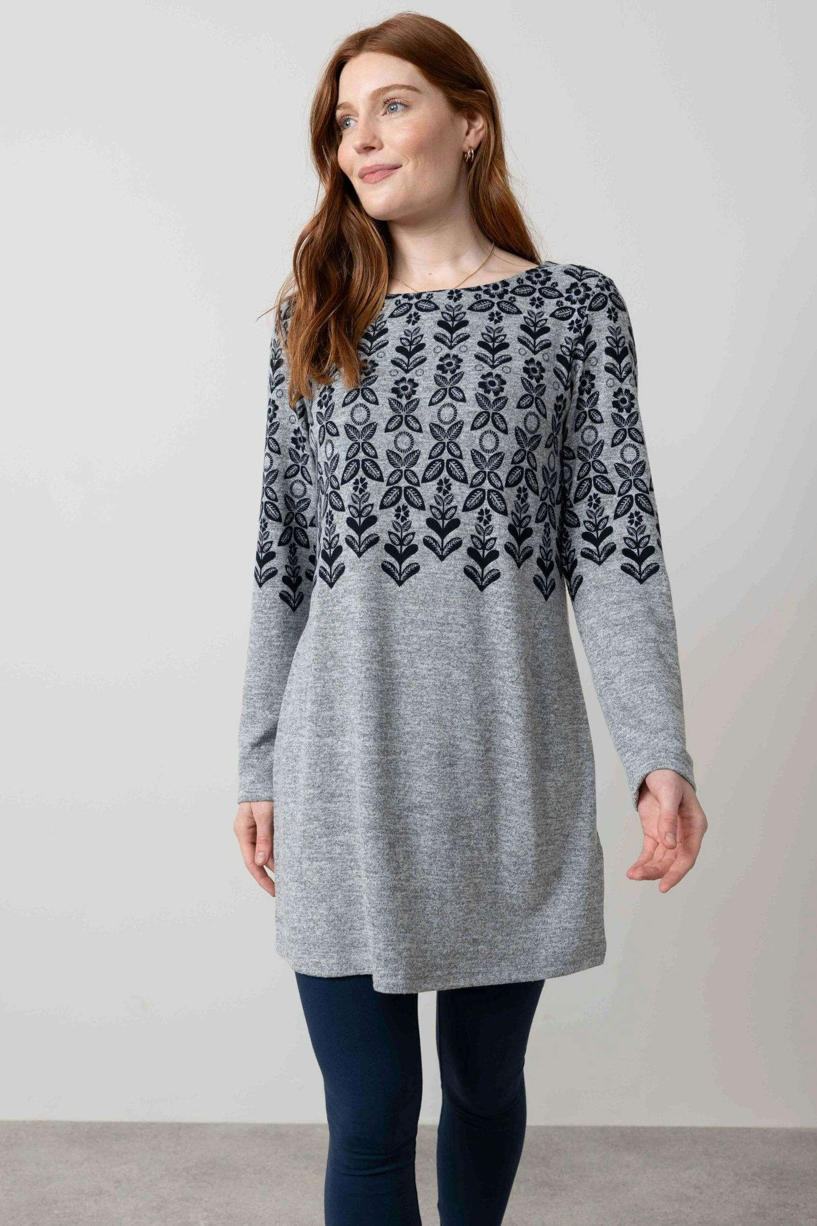 Lily & Me Grey Angela Long Sleeve Fair Isle Knit Tunic - 10