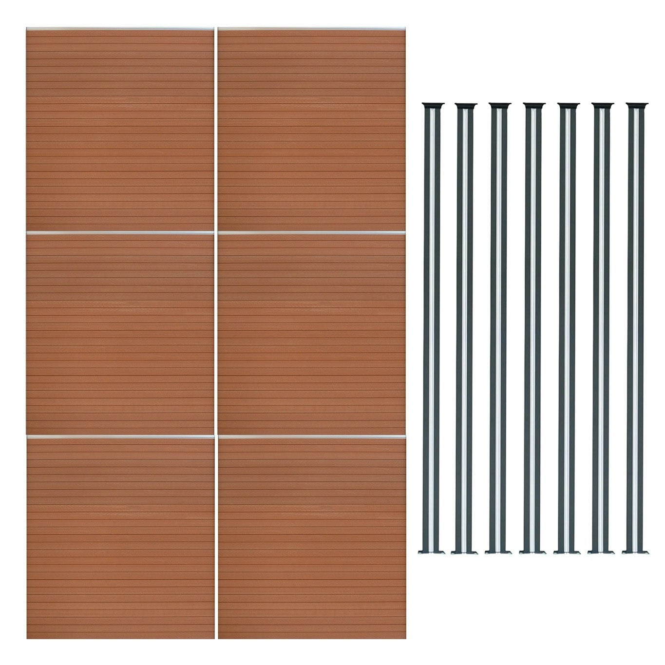 Rackhams Brown Composite Fence Panel X 6 & Led Posts X 7
