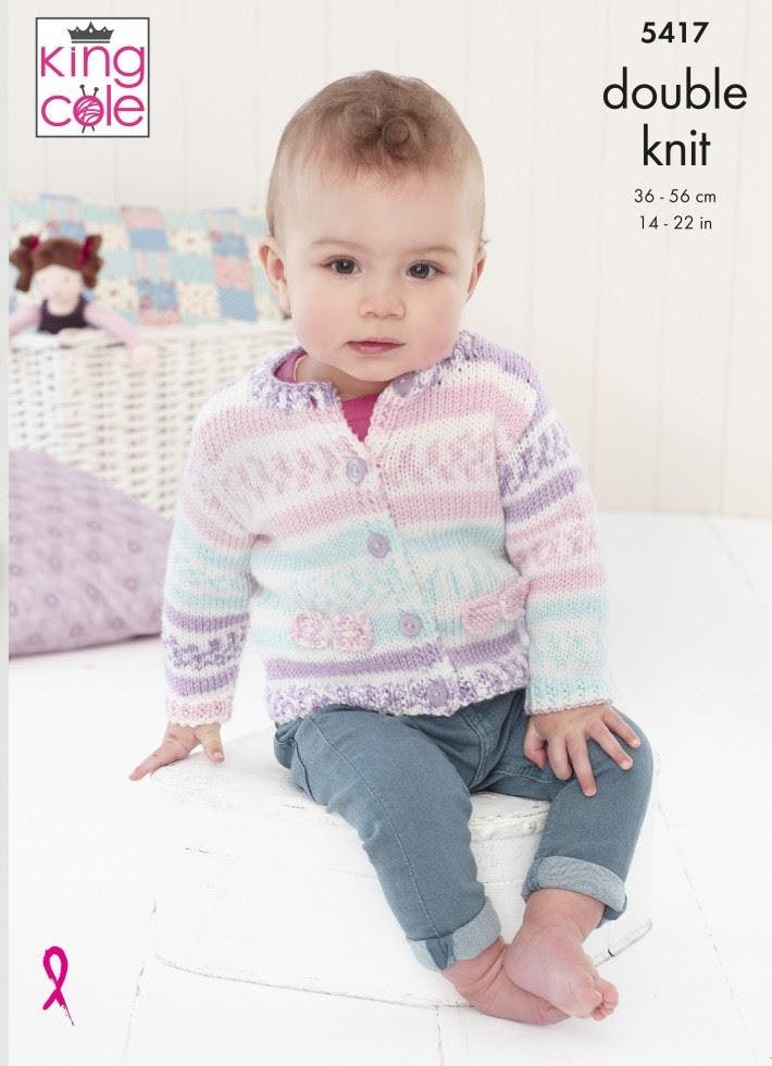 King Cole Cherish Dk & Cherished Dk Knitting Pattern 5417, Hoodies, Cardigans For Baby, 14 - 22 Inches