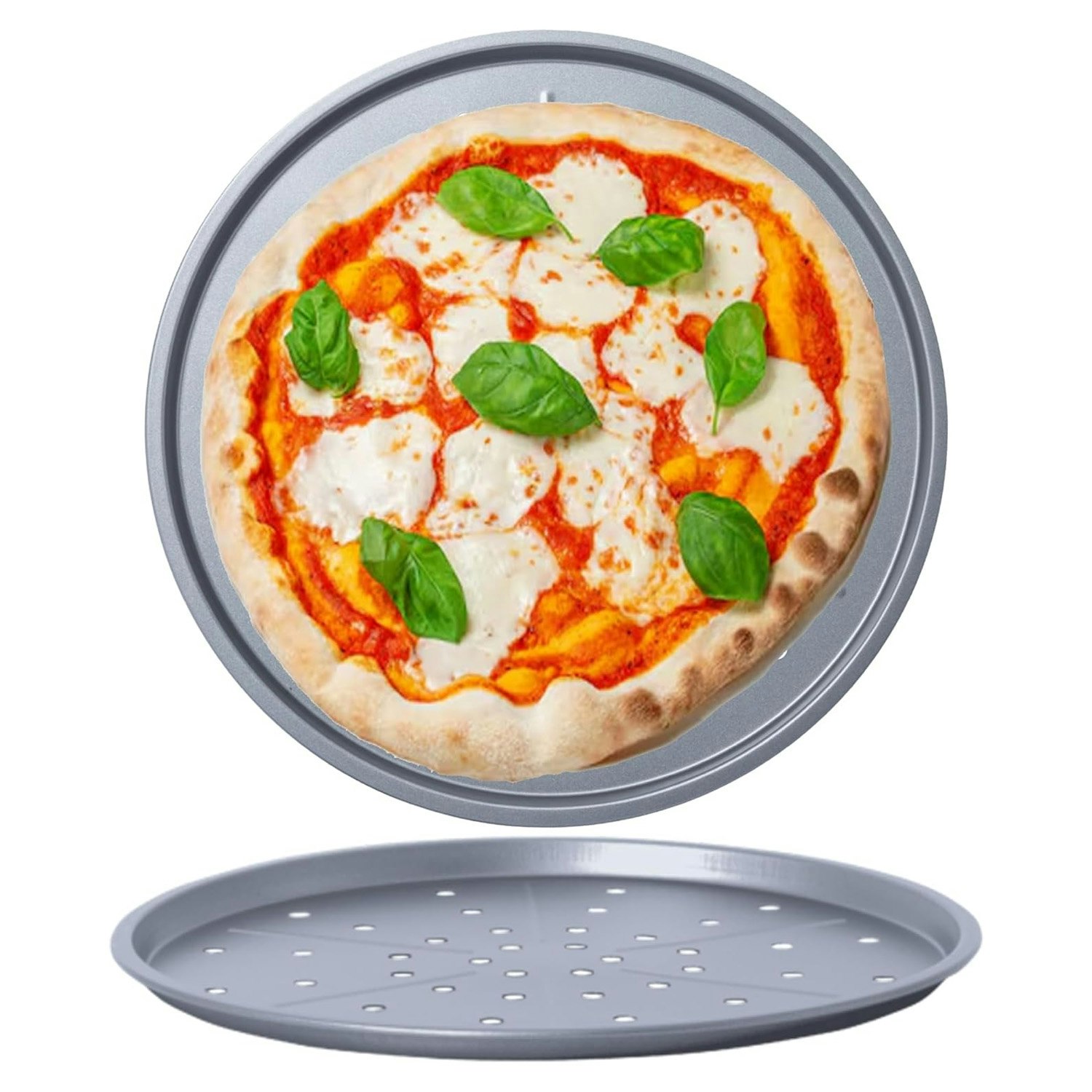 Rackhams 33Cm Large Non Stick Round Pizza Oven Trays - 2 X