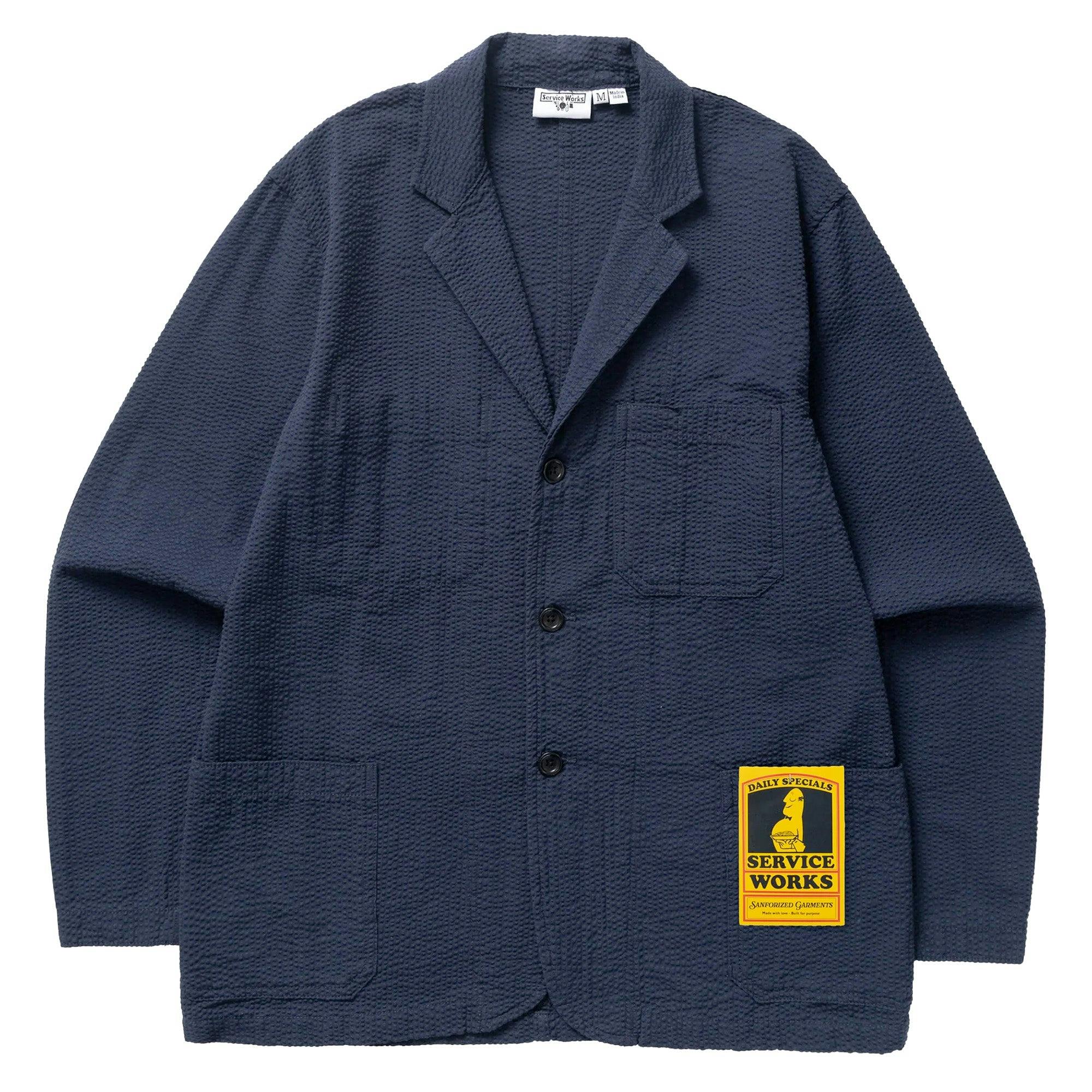 Service Works Dark Seersucker Server Suit Jacket - Navy - Medium