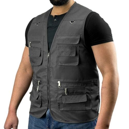 Coolandnew Black/Cream Multi Pocket Utility Vest - Charcoal - 2XL