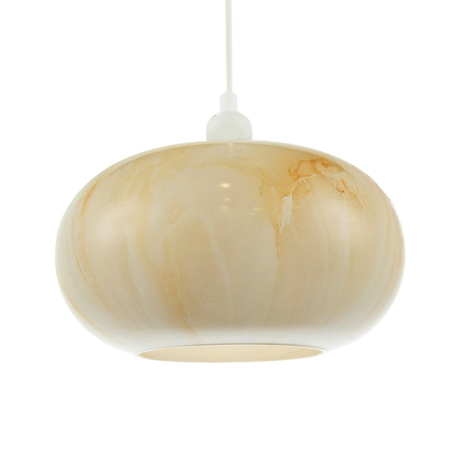 Happy Homewares Amber Tinted Alabaster Glass Pendant Shade With Marble Effect Finish