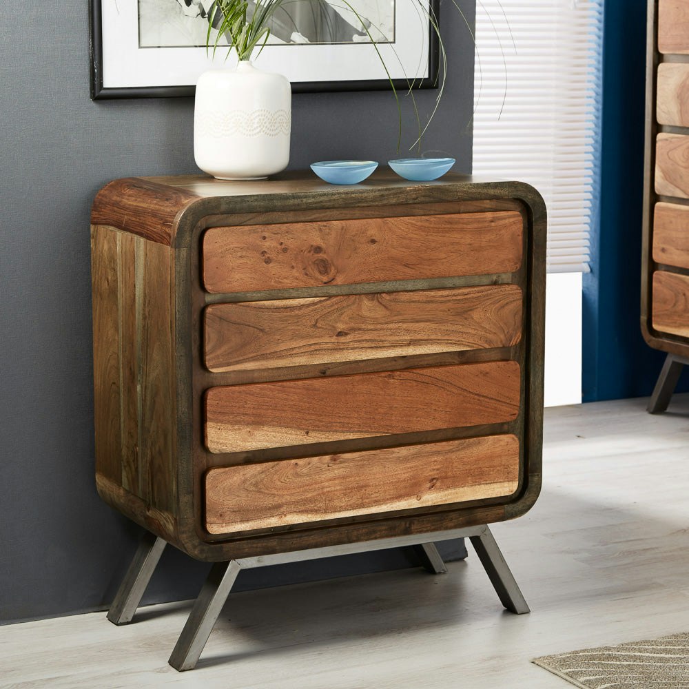 Rackhams Aaron Metal & Wood 4 Drawer Chest - Wood - 4 - 70Cm X 38Cm X 70Cm (Lxdxh)