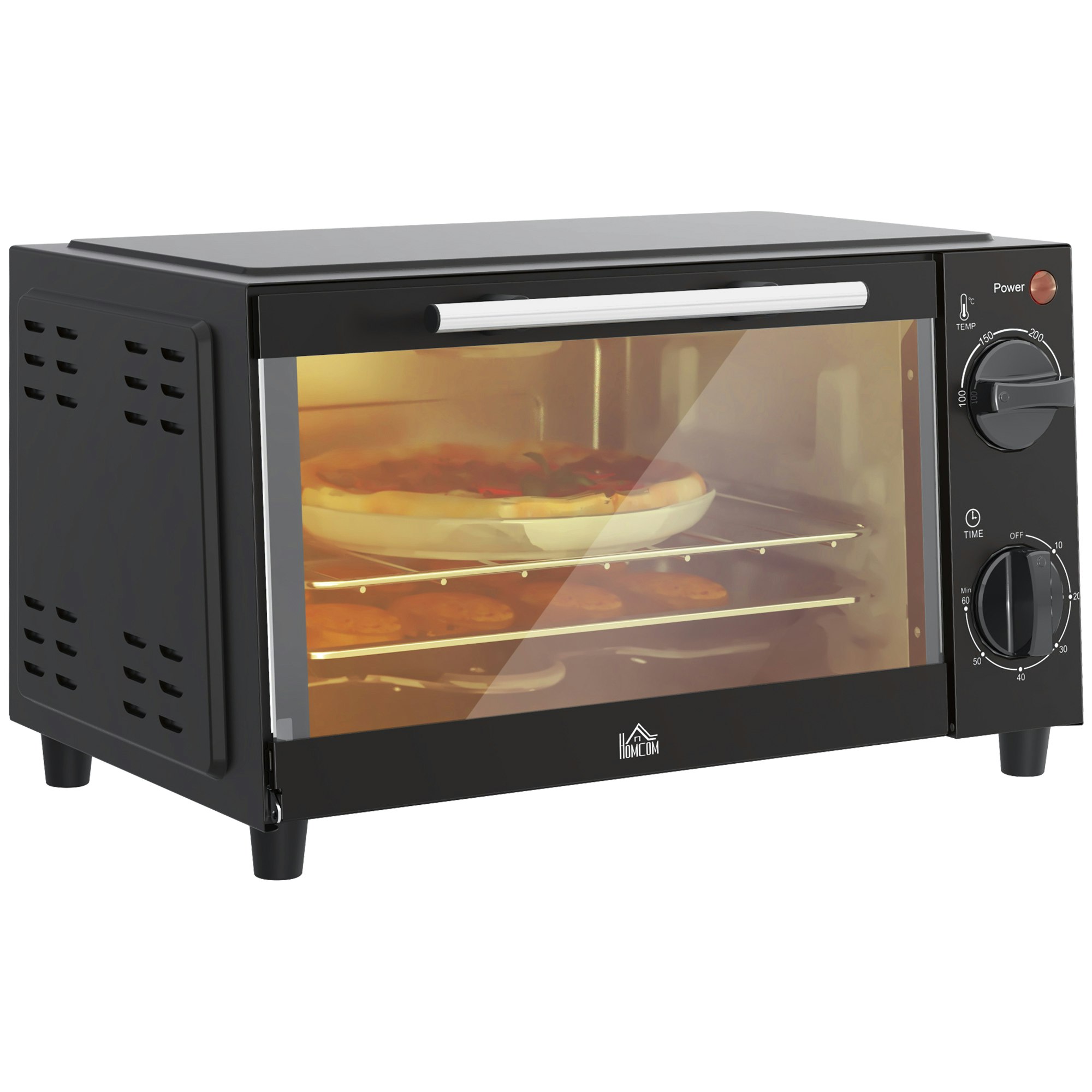 Homcom Black Mini Oven Countertop Toaster Oven With Timer Control 750W 9L