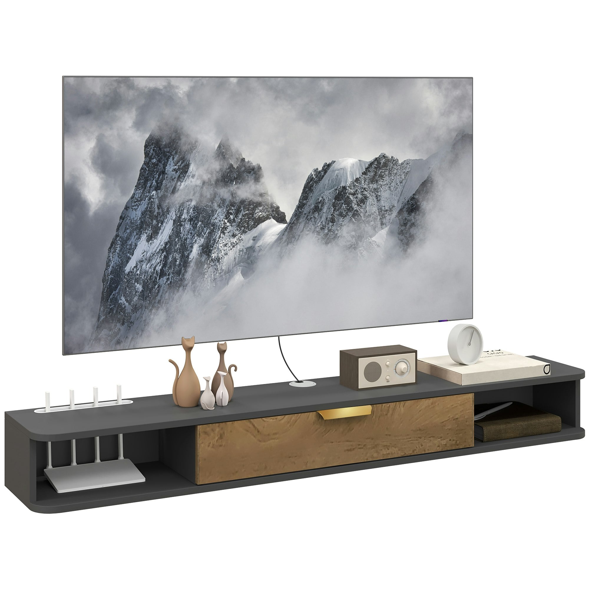Homcom Grey 140 Cm Floating Tv Unit With Storage Entertainment Media Console - Charcoal