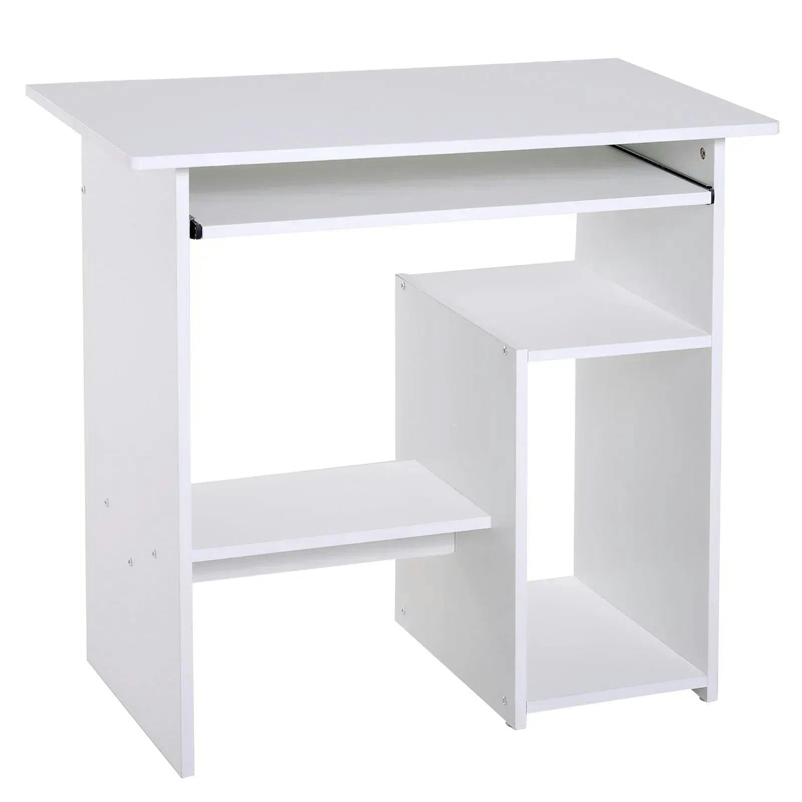 HOMCOM Compact Small Computer Table Wooden Desk Keyboard Tray Storage in White - Image 6