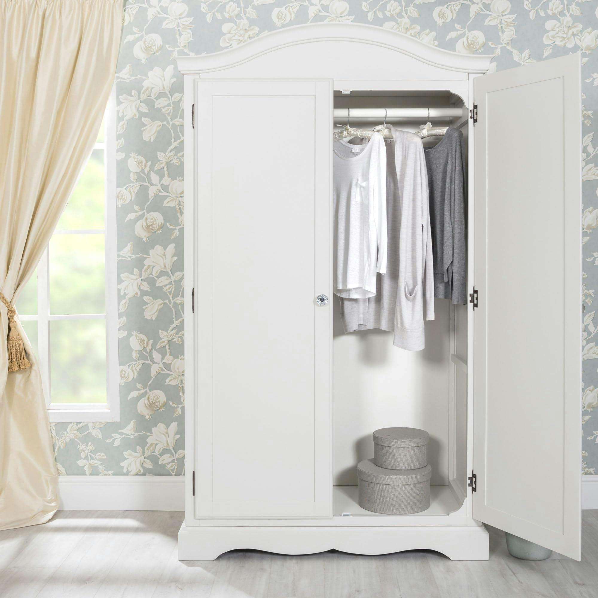 Rackhams White/Grey Romance Double Wardrobe With Crystal Handles. Full Hanging French Style Storage - Antique ( Tone)