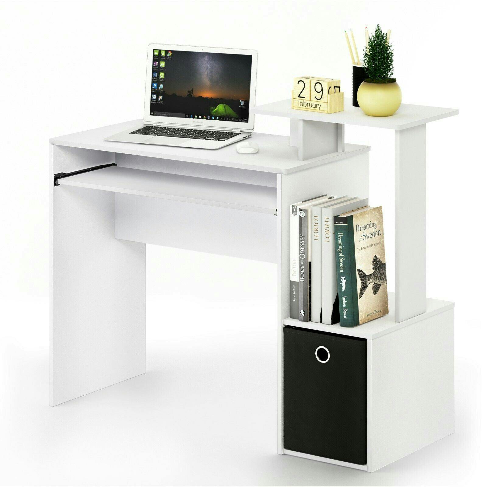 Walplus White/Black Econ Multipurpose Home Office Computer Writing Desk W/Bin, Crafted For Practical Use And Stylish Living Spaces