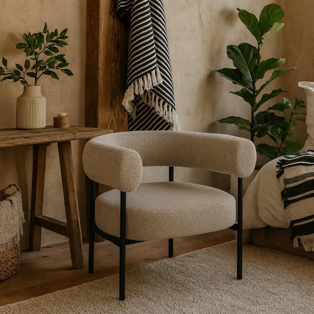 Wyld Haus Beige/Black Ostrava Boucle Lounge Accent Chair Metal Legs