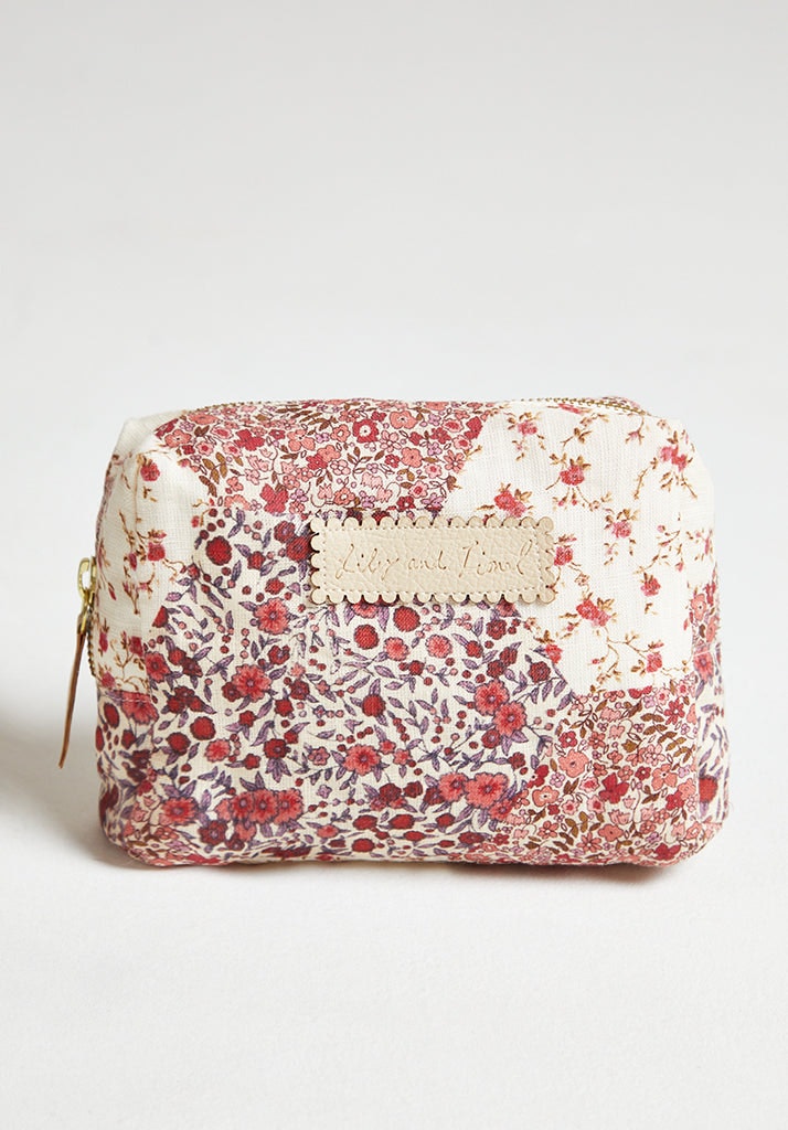 Lily And Lionel Pink Maya Aster Print Patchwork Cosmetic Bag In