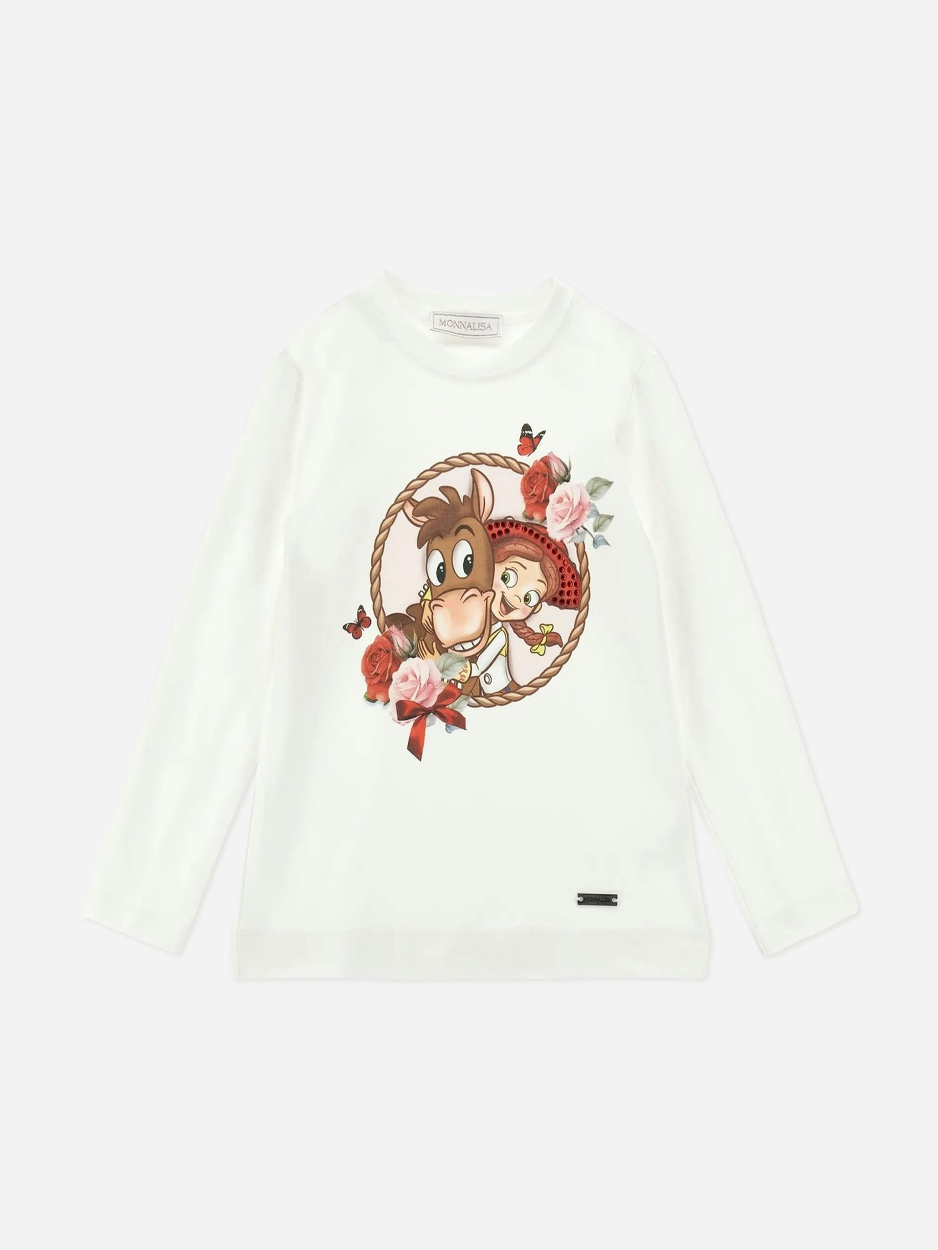 Monnalisa Girls Ivory Disney Bullseye And Jessie T-Shirt In - 8 Yrs