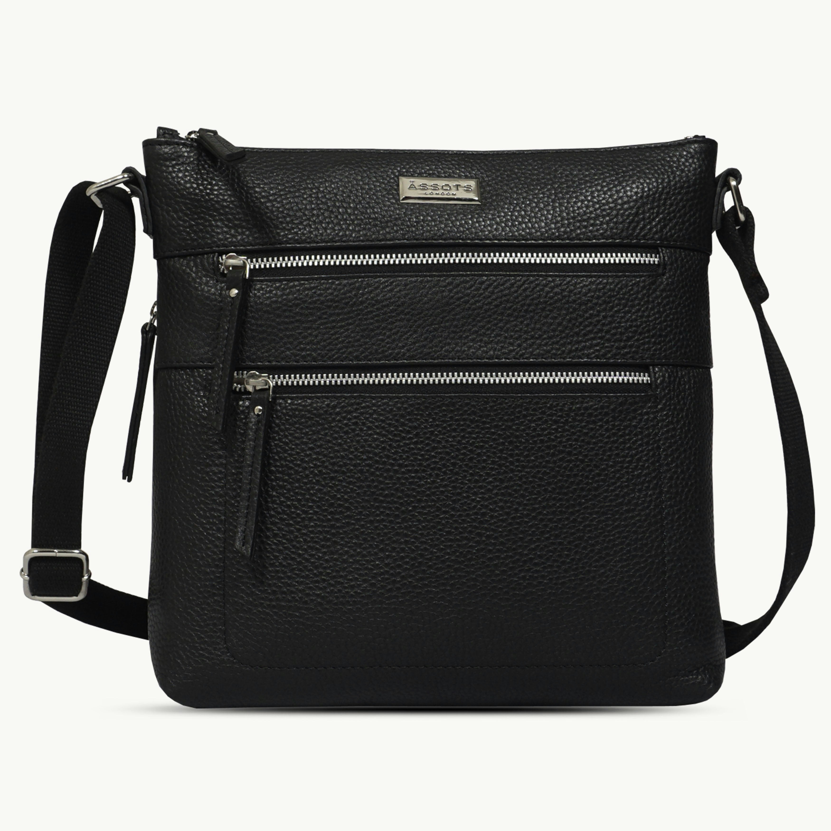 Assots London Black/Grain 'Cori' Pebble Real Leather Crossbody Bag