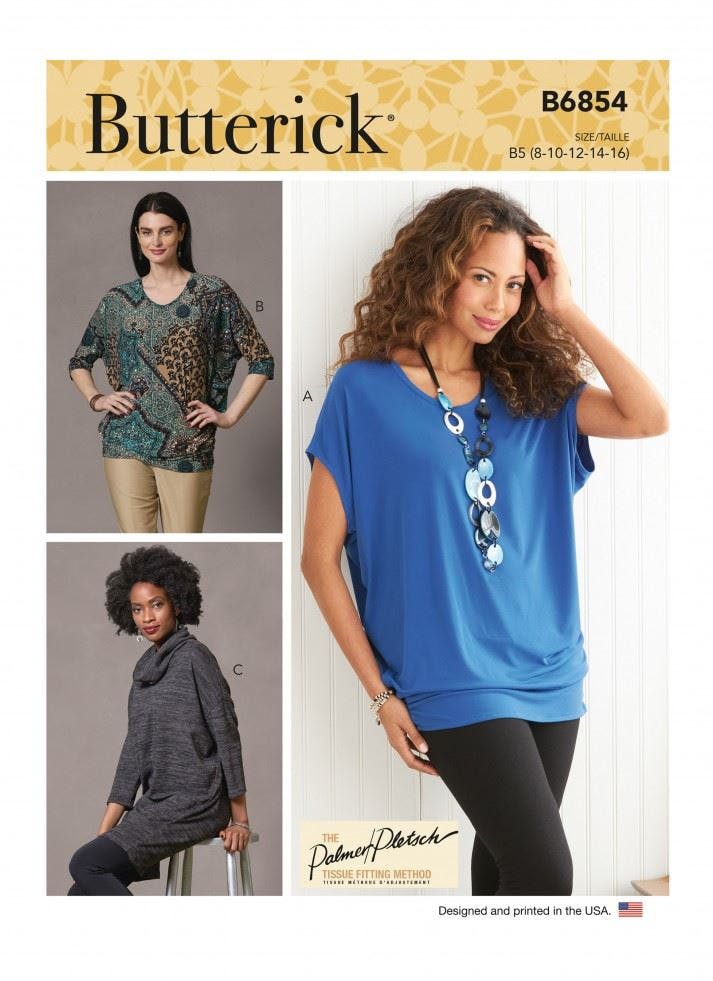 Butterick Women's Sewing Pattern 6854, Tunics, Tops For B5 (8-10-12-14-16) - Intermediate - B5 (8-10-12-14-16)