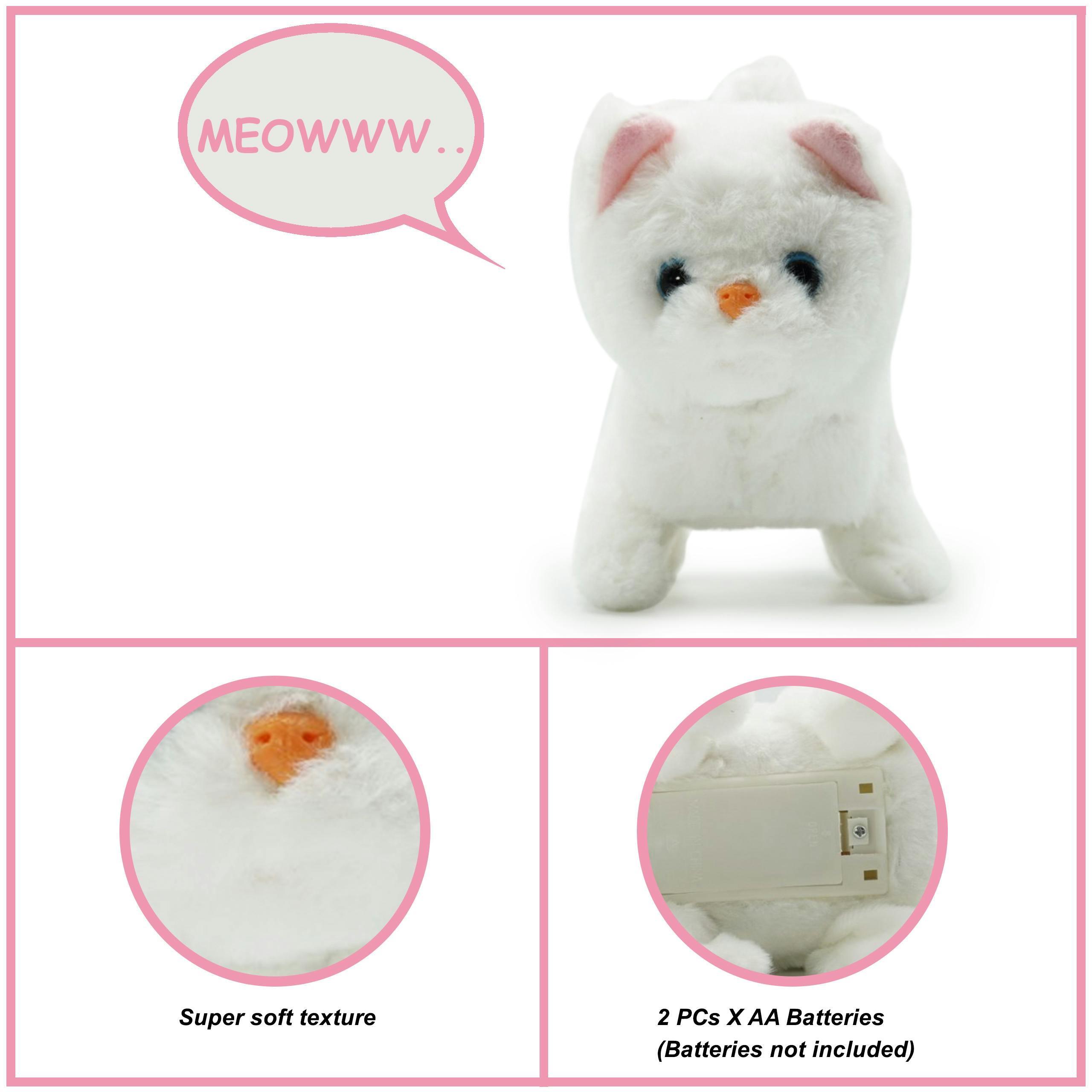 Pugs At Play White Casper Interactive Walking Cat Plush Toy - Fabric