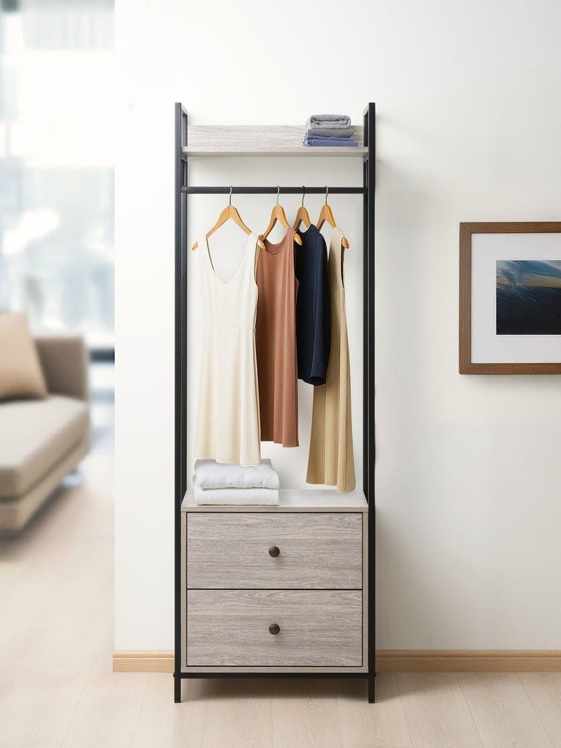 Rackhams Grey Alva Open Wardrobe With 2 Drawers - Oak