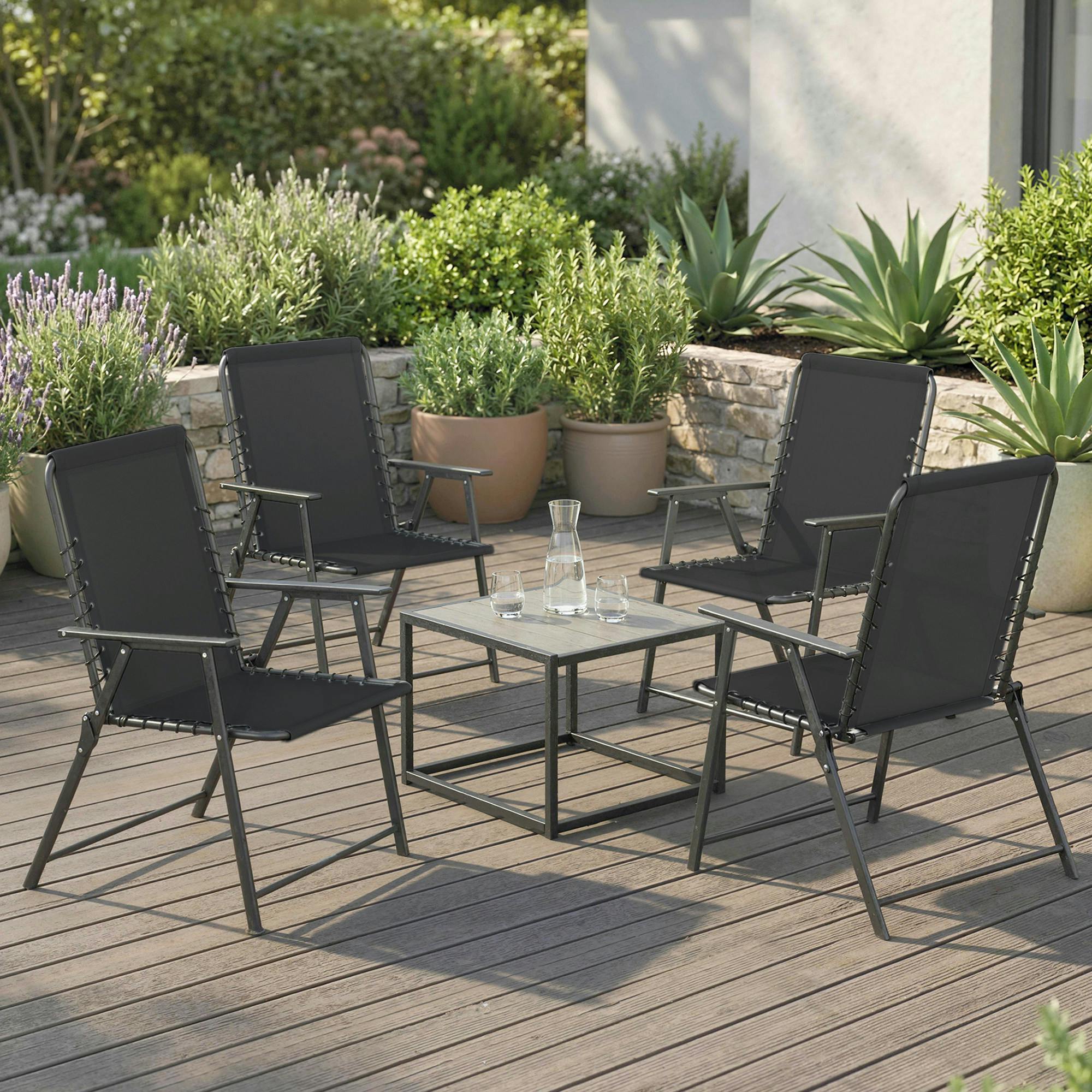 Rackhams Black Folding Garden Chairs, Outdoor Chairs Set - Folding Garden Chairs - Set Of 4
