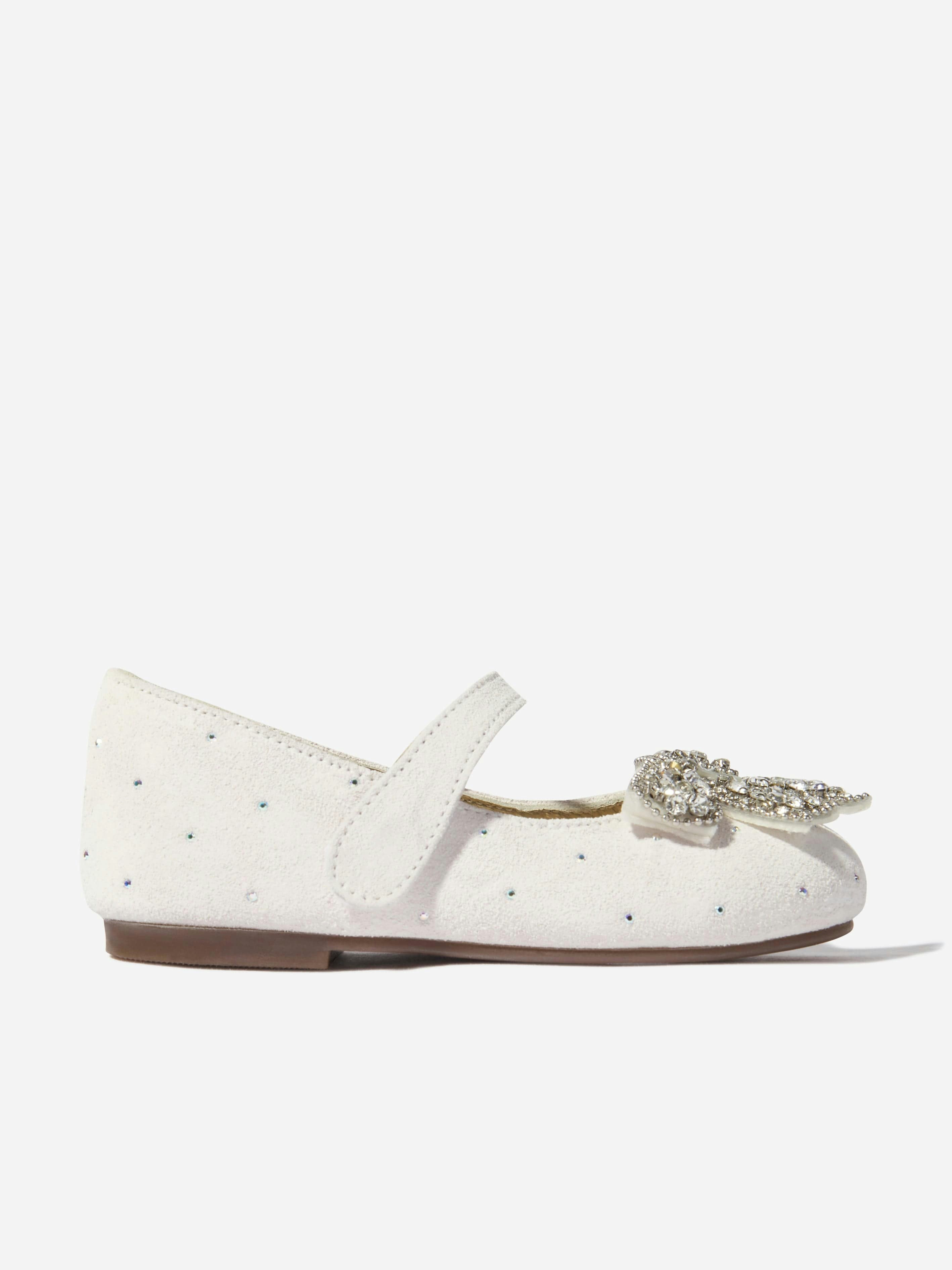 Babywalker Girls White Suede Swarovski Bow Ballerinas In - Eu 28 Uk 10
