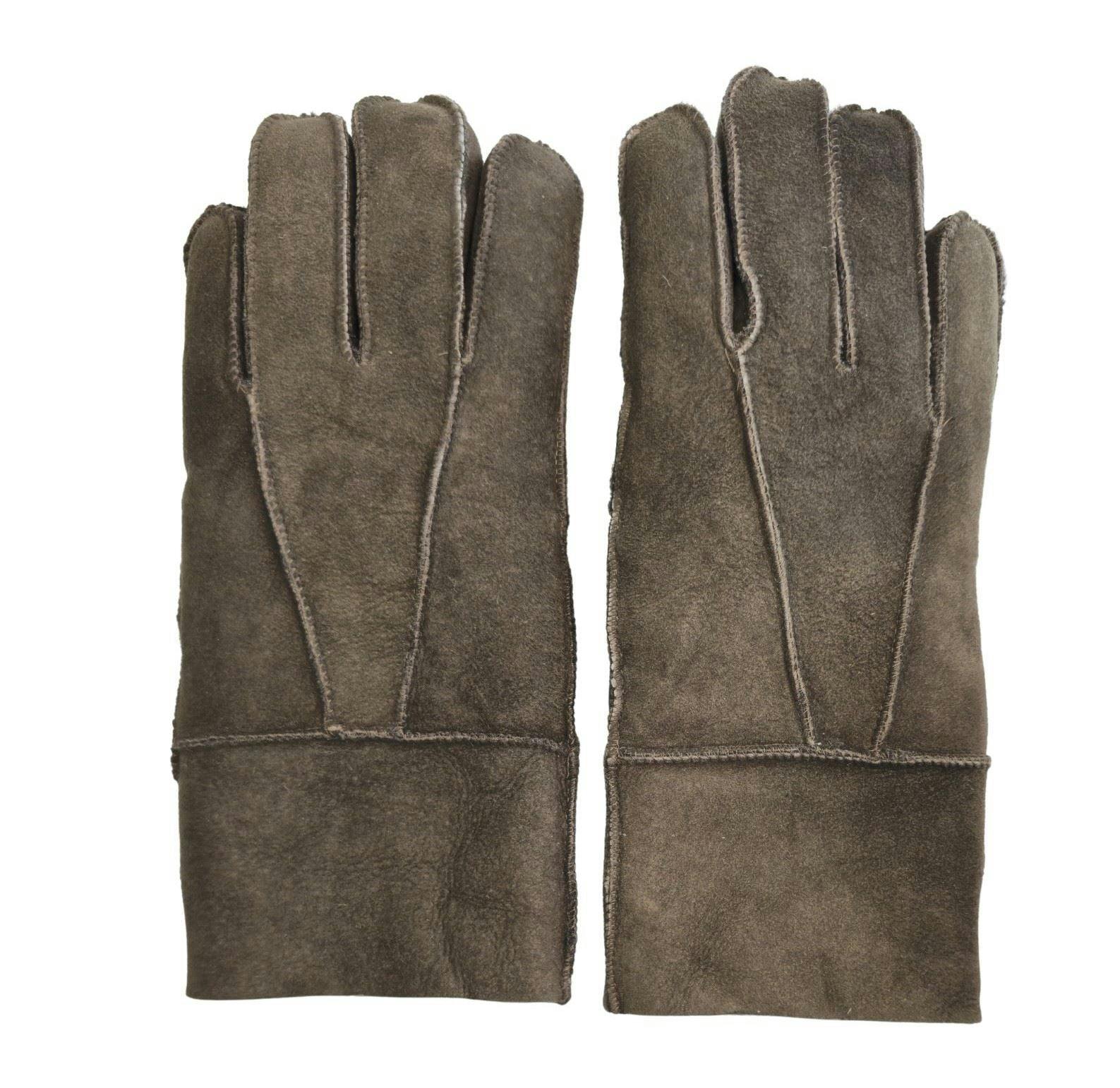 Infinity Leather Unisex Brown Sheepskin Suede Gloves With Roll Up/Down Cuff - M