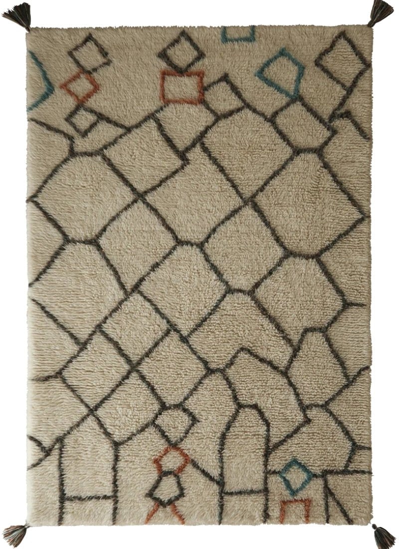 The Rugs Grey/Ivory Berber Knotted Wool Rug - 160X230 Cm