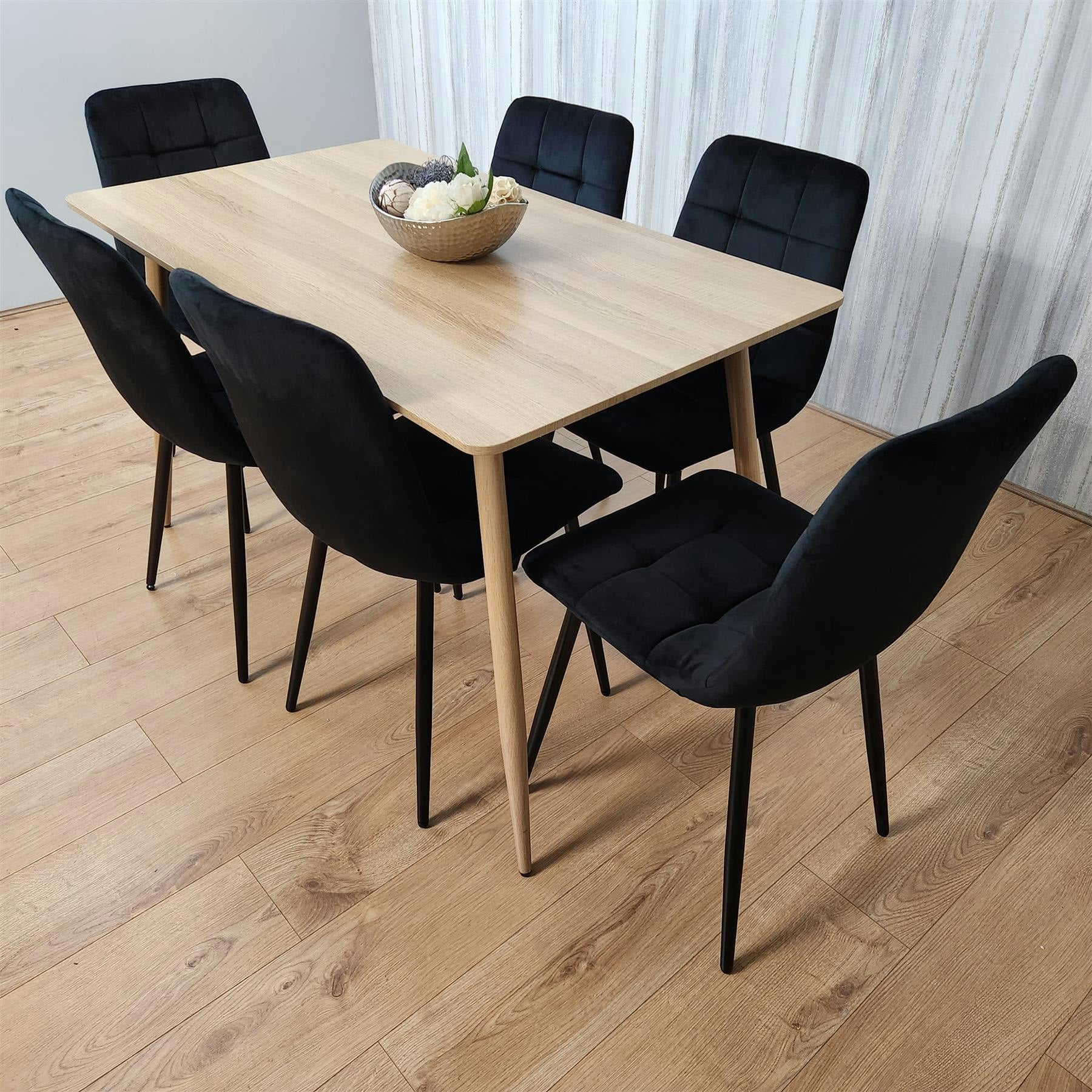 Portland 6 Seater Velvet Dining Set - Black - Image 6