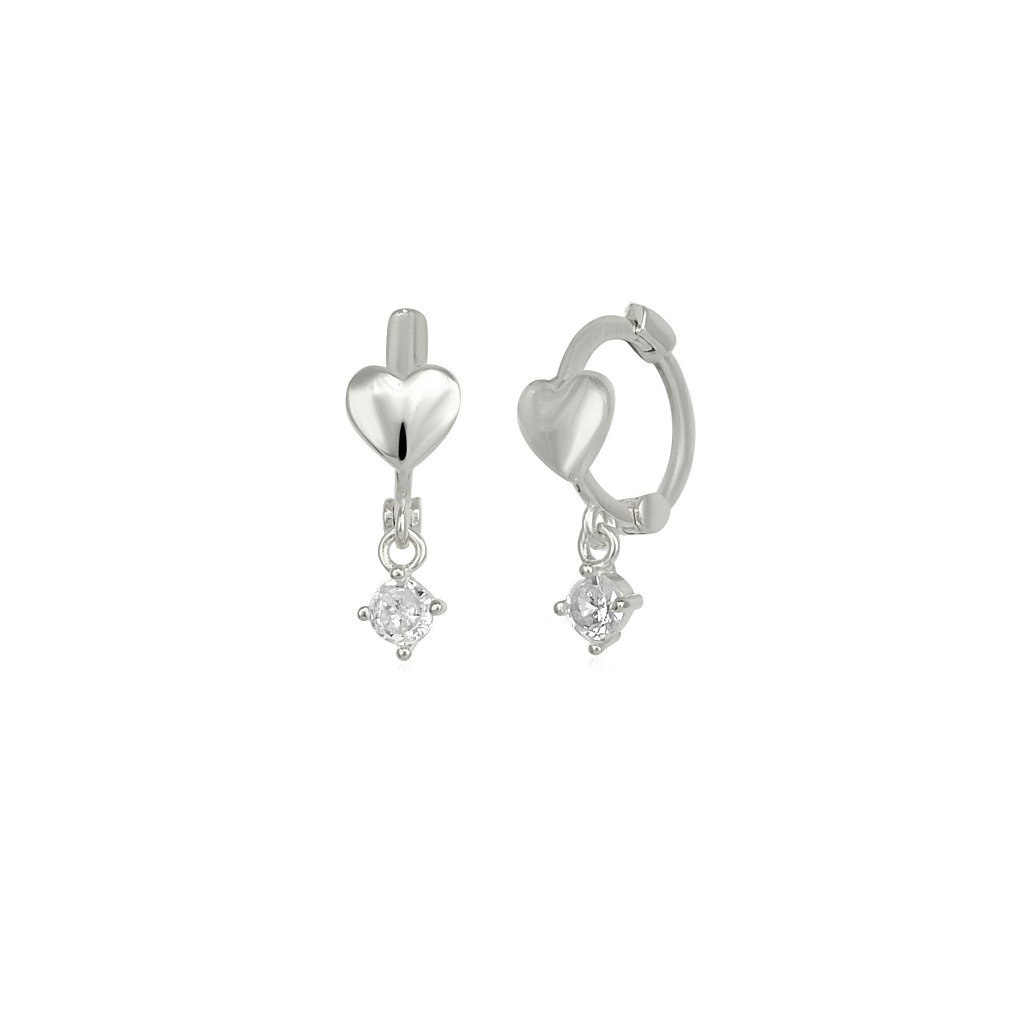 Spero London Silver Heart Huggie Hoop Drop Earrings