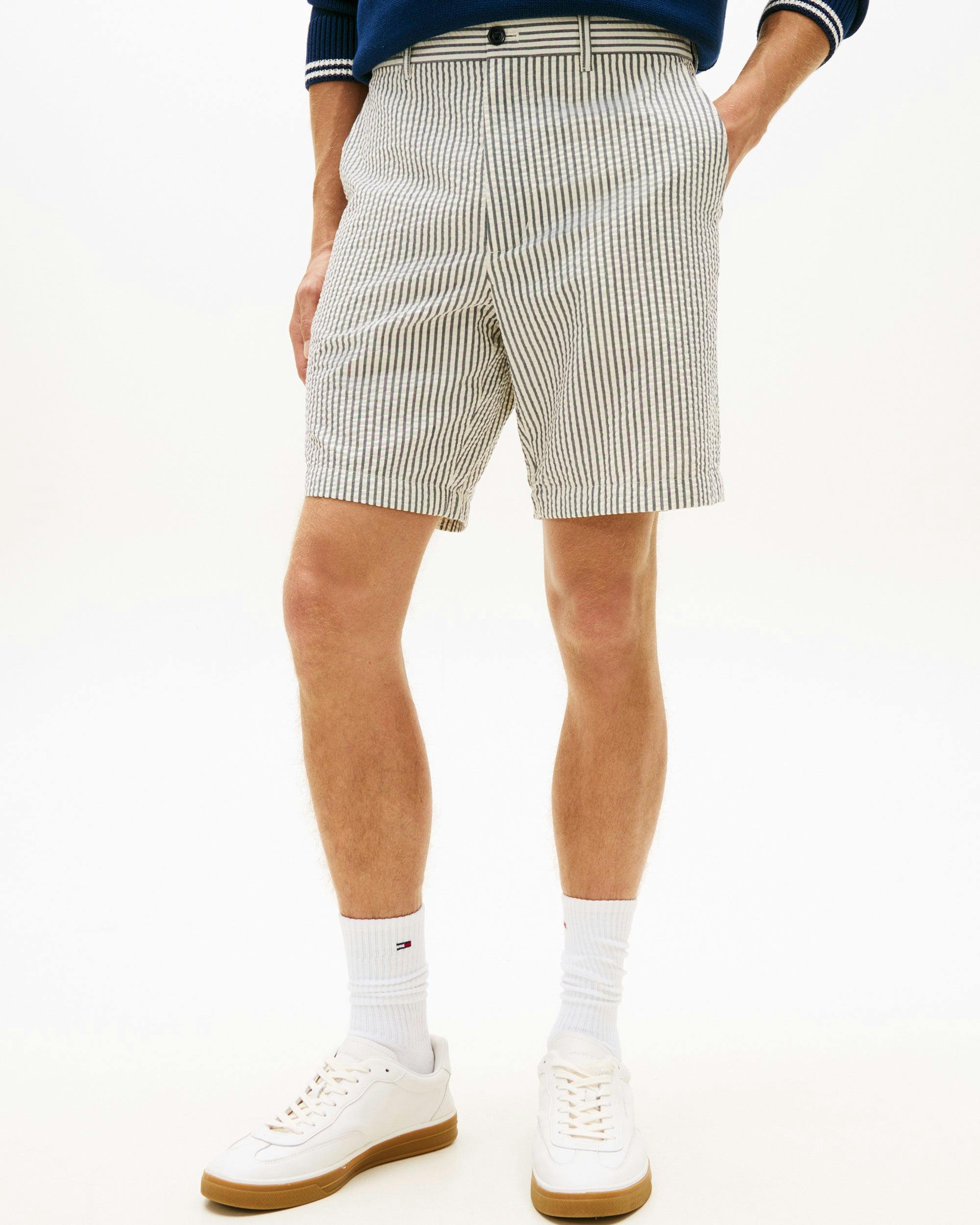 Tommy Hilfiger Men's Dover 8 Inch Seersucker Strip Shorts - Desert Sky/Ecru - Desert Sky/Ecru - W38