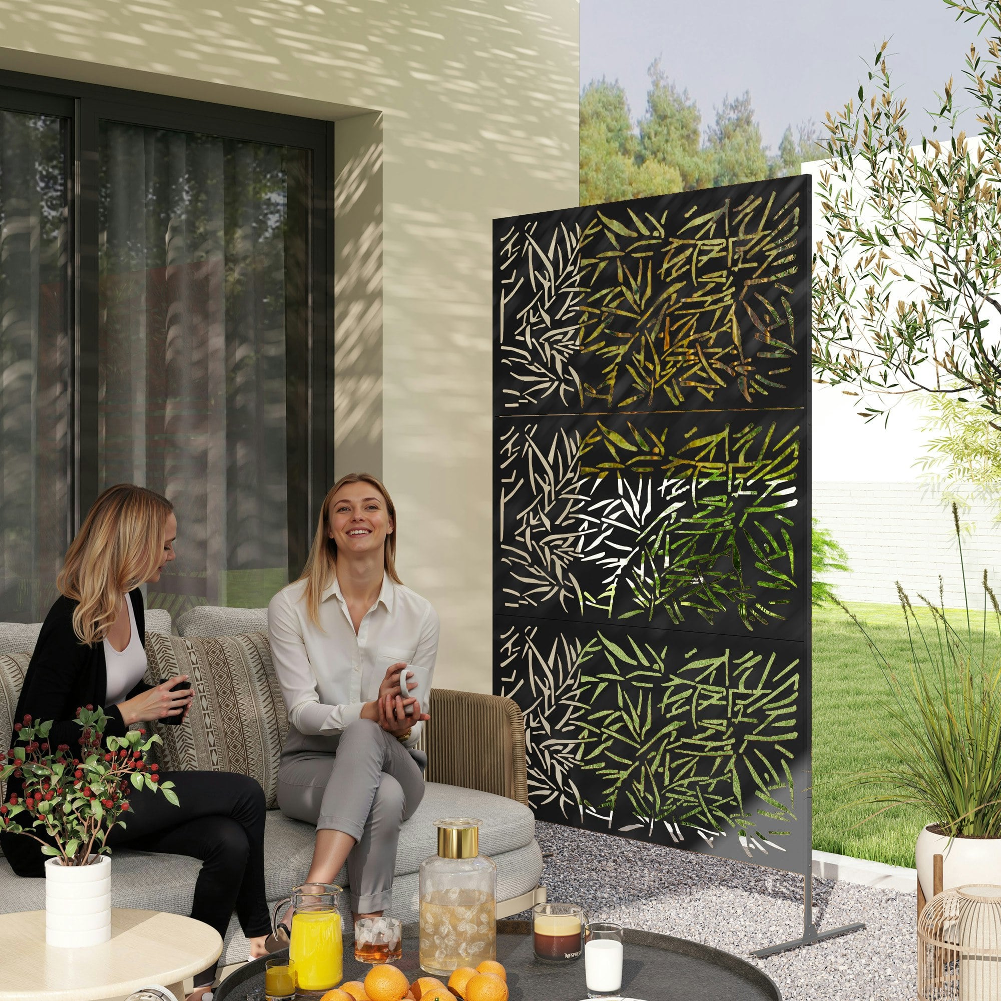Rackhams Black 6.5Ft Decorative Outdoor Garden Divider Privacy Panel With Stand, Rhombus