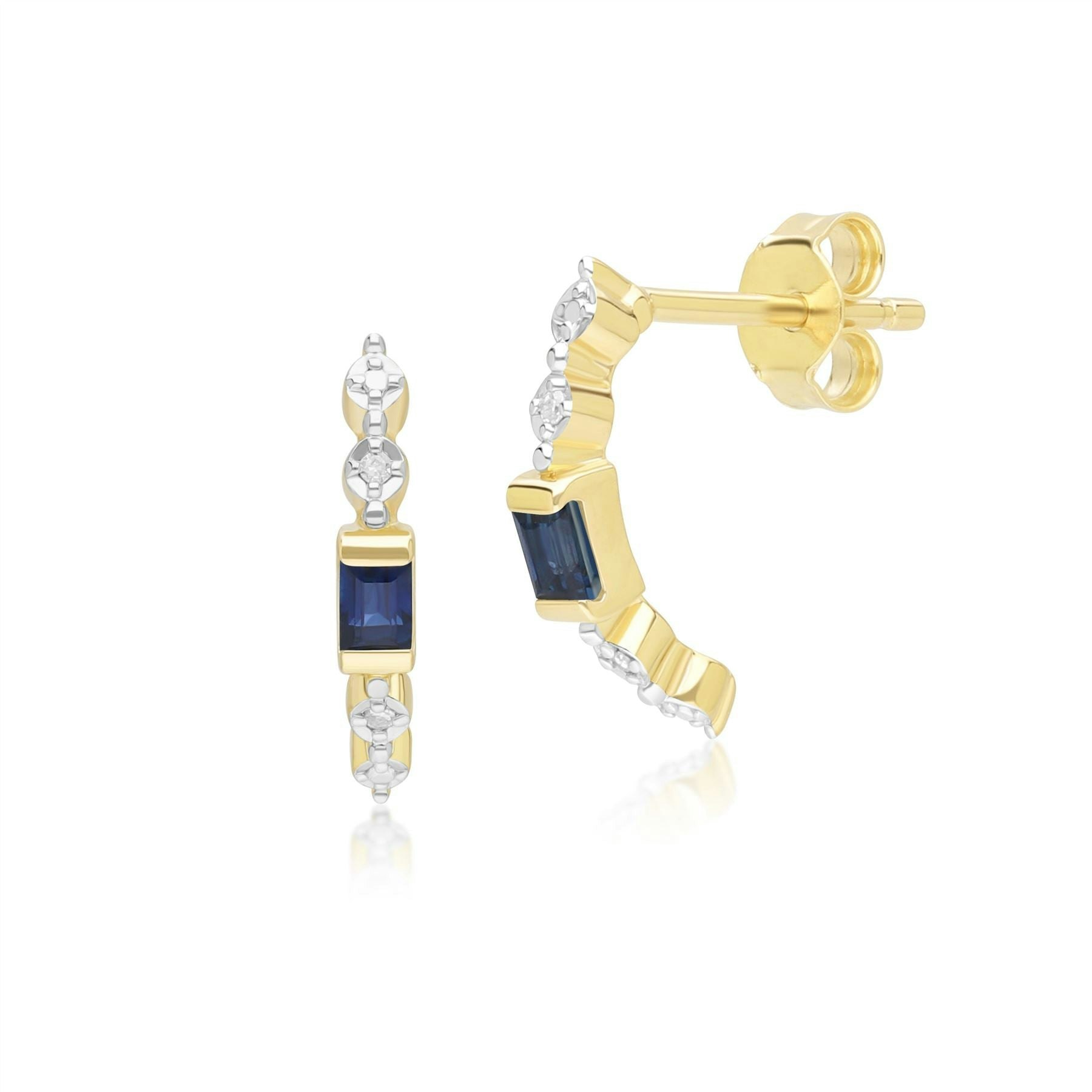 Gemondo Yellow/Gold Classic Baguette Sapphire & Diamond Half Eternity Hoop Earrings In 9Ct