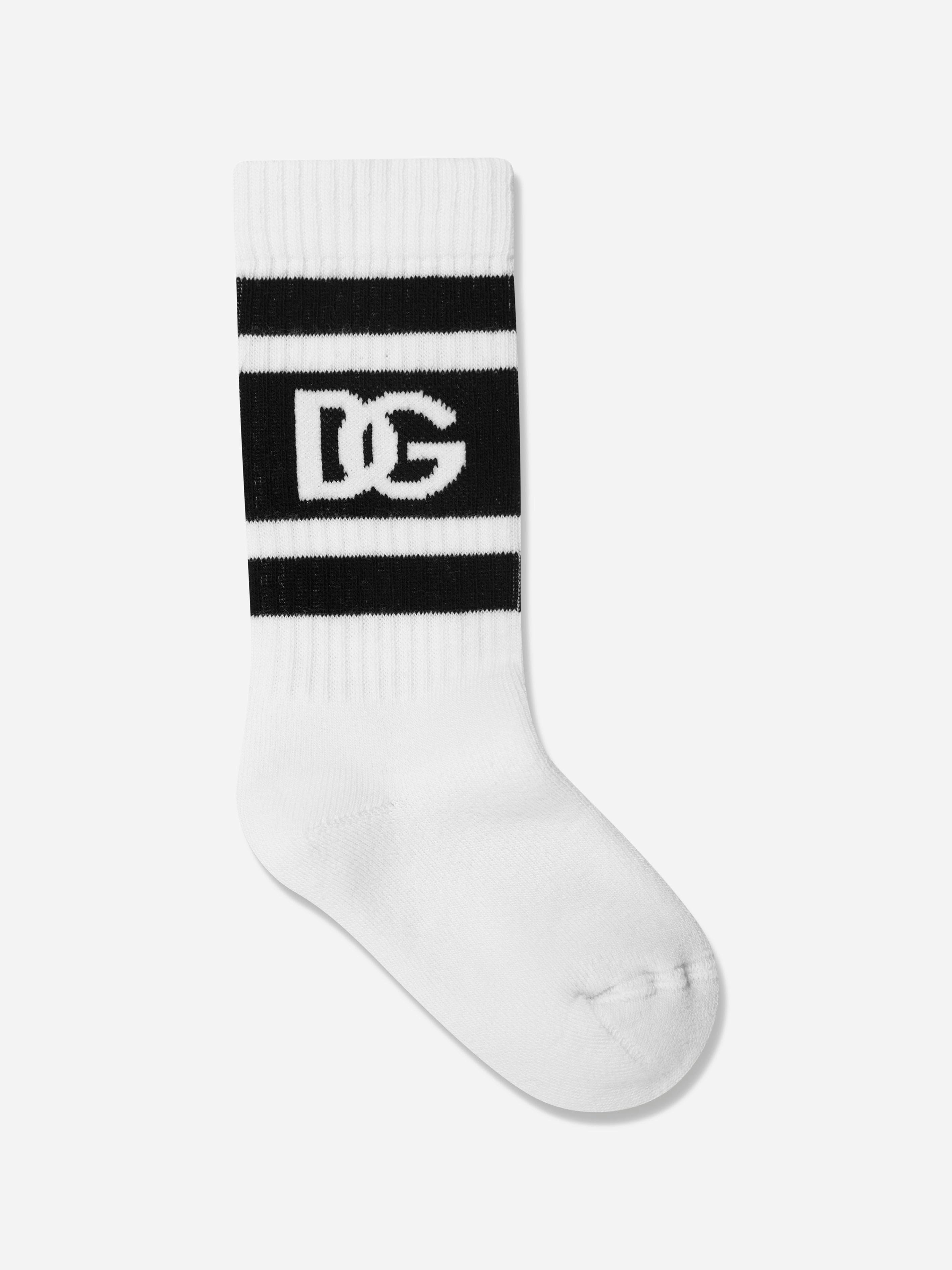Dolce & Gabbana Kids Boys White Dolce & Gabbana Logo Socks In - L (6 - 8 Yrs)