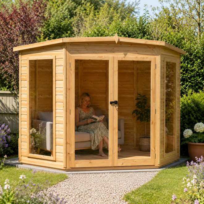 Rackhams Green Barclay 7 X 7Ft Corner Summerhouse 12Mm Interlock Cladding