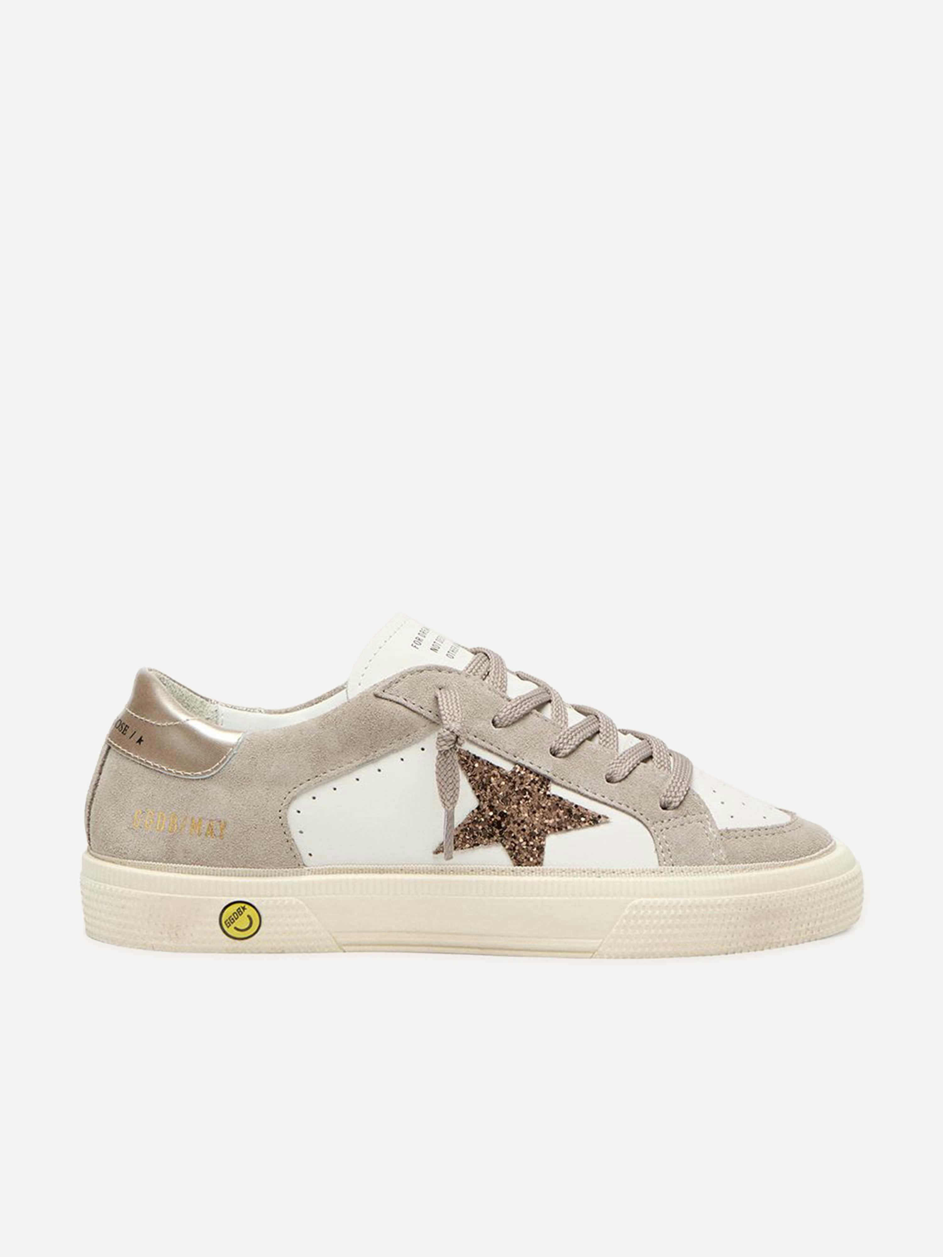 Golden Goose Kids Girls Golden/Beige Goose Kids Goose Leather And Glitter Star May Trainers In - Eu 28 Uk 10