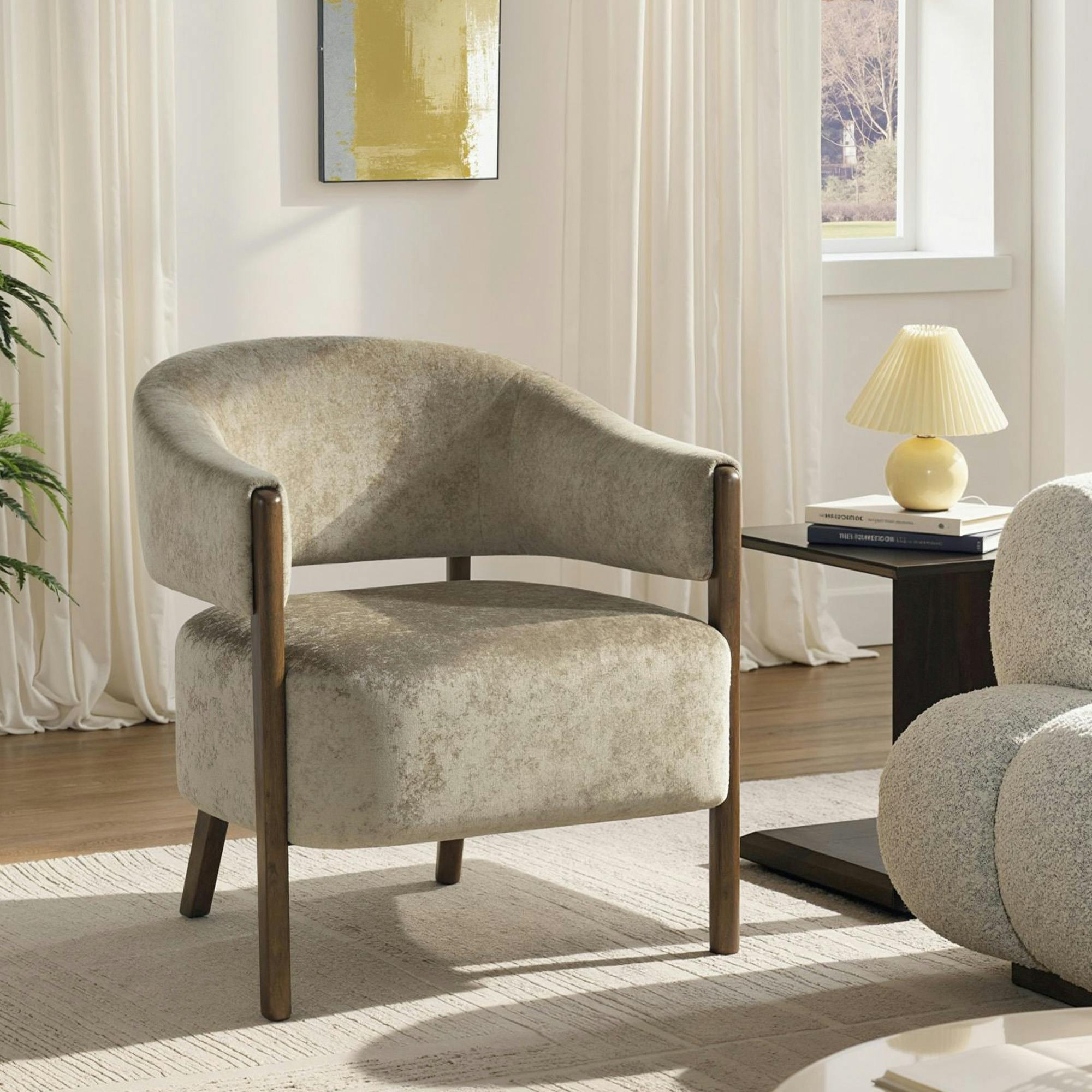 Homcom Light/Brown Accent Chair, Upholstered Armchair With Solid Wood Legs,