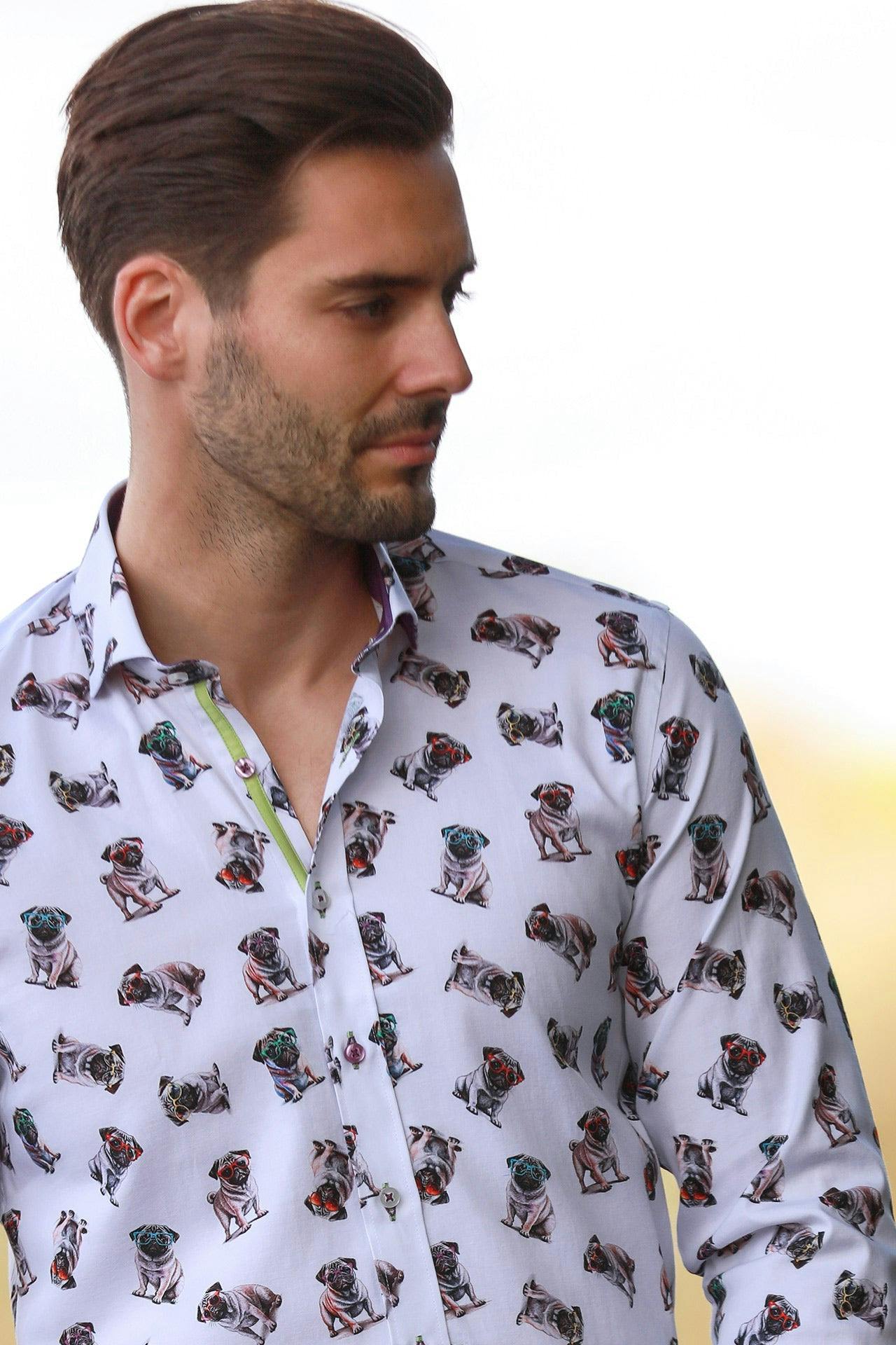 Claudio Lugli White Pug Life Tencel Shirt - 5XL
