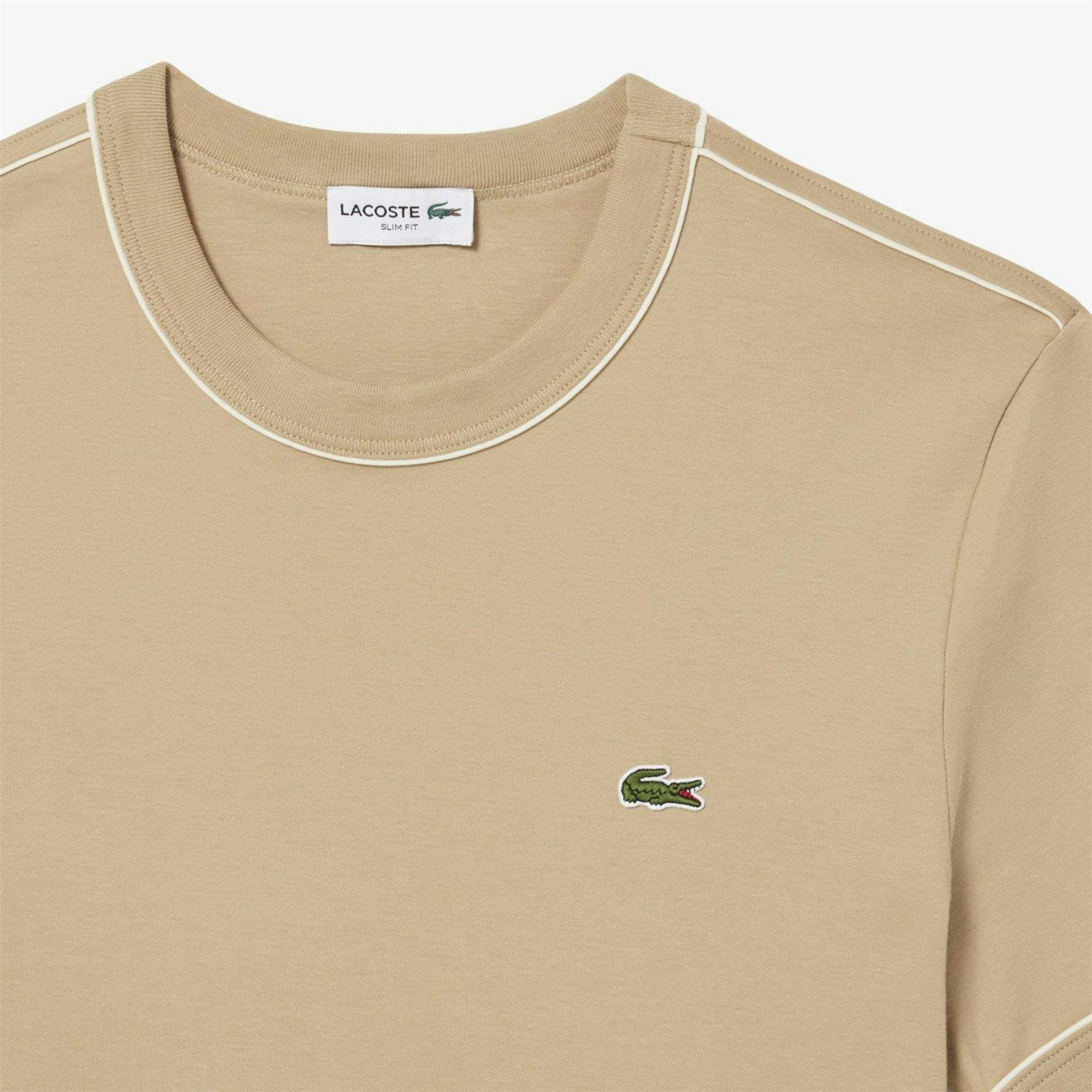 Lacoste Men's Beige Interlock Slim T-Shirt - M - 100% Cotton