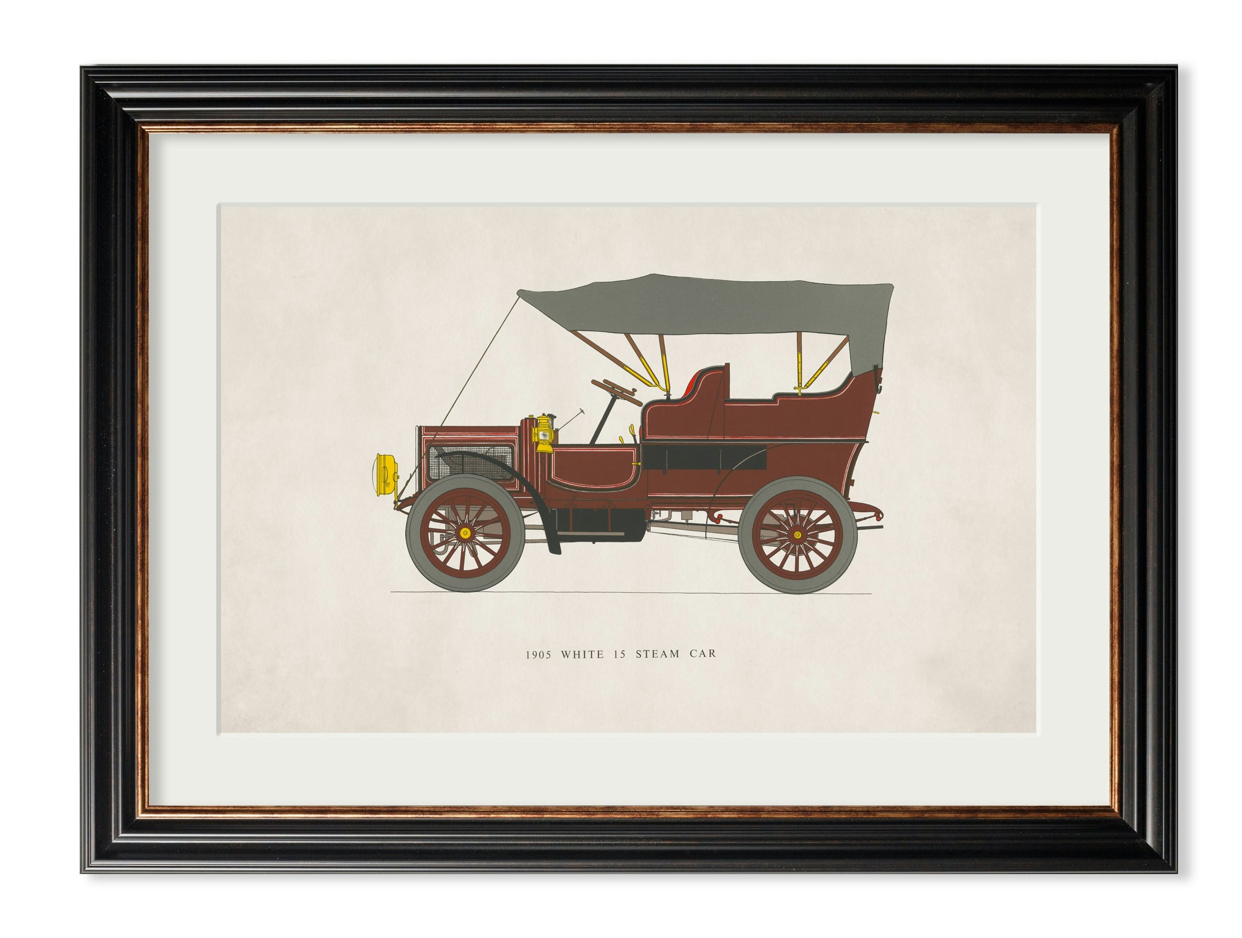 Rackhams White 1905 15 Steam Car - 50 X 70Cm - York Slim