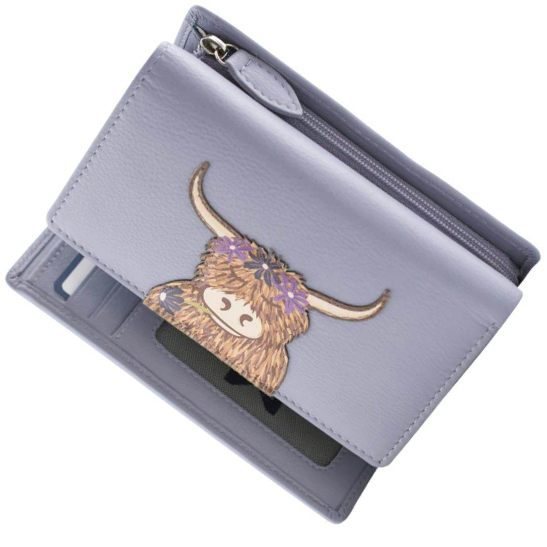 Mala Leather Lilac Bella Highland Cow Matinee Purse - One Size - Leather