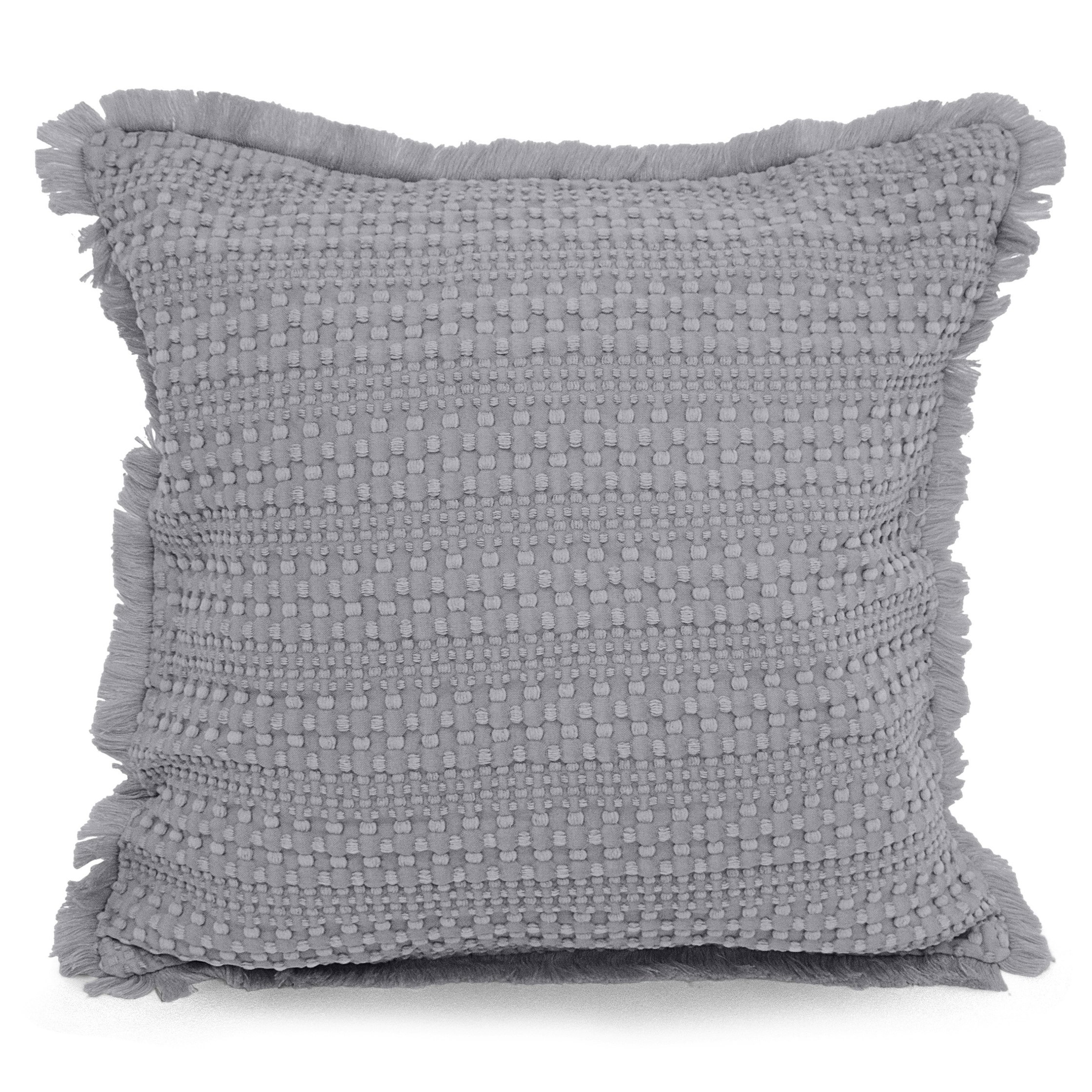 Velosso Silver Soft Waffle Fringe Edge Cushion - 45Cm X 45Cm