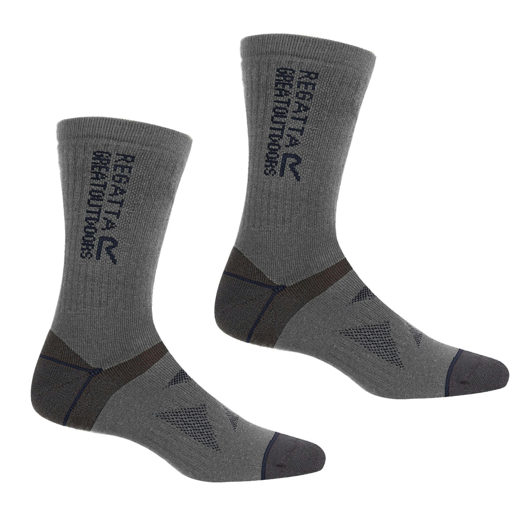 Regatta Unisex Grey Adult Wool Hiking Boot Socks (Pack Of 2) - Briar /Navy - Briar /Navy - Size 6