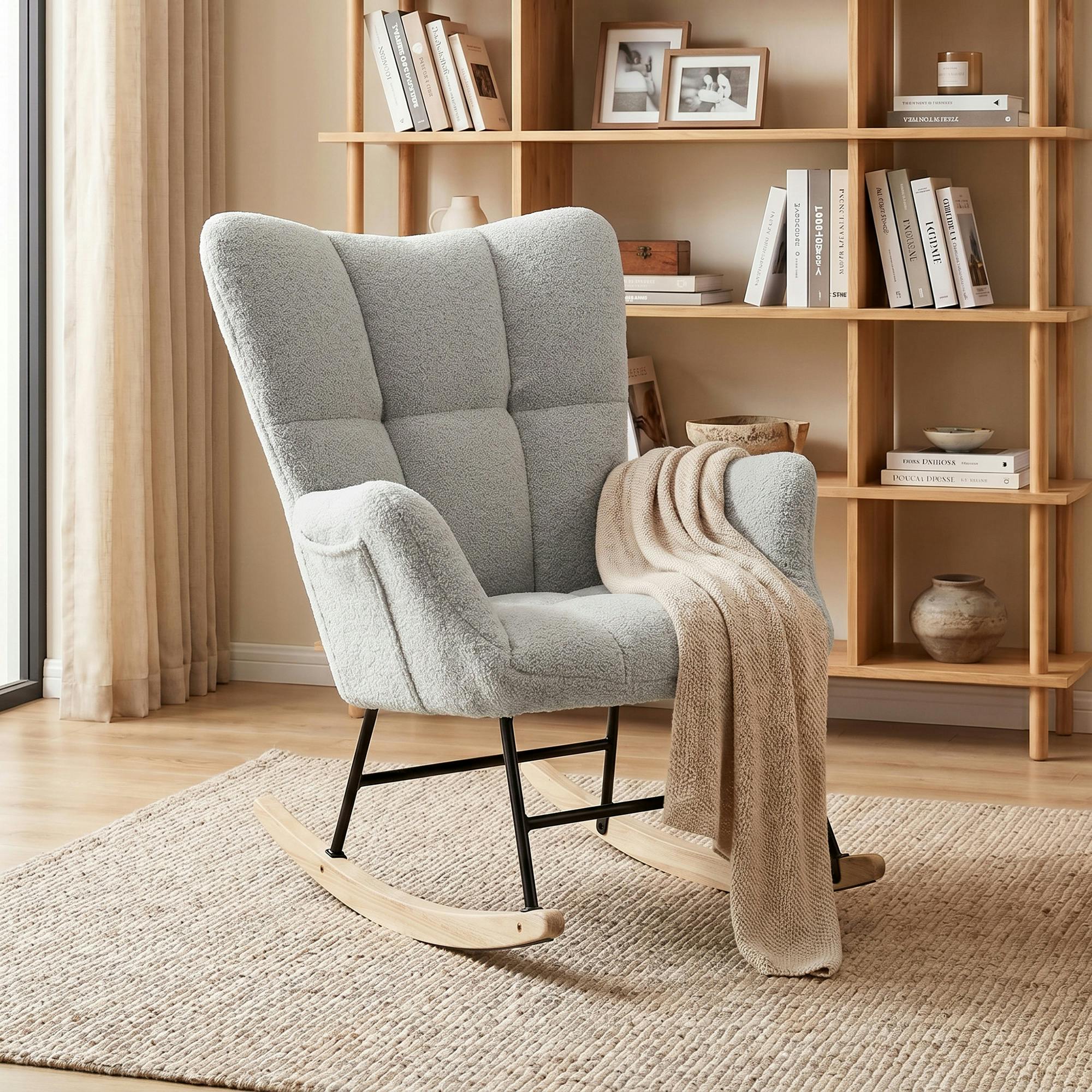 Rackhams Light/Grey Tufted Rocking Chair With Side Pockets