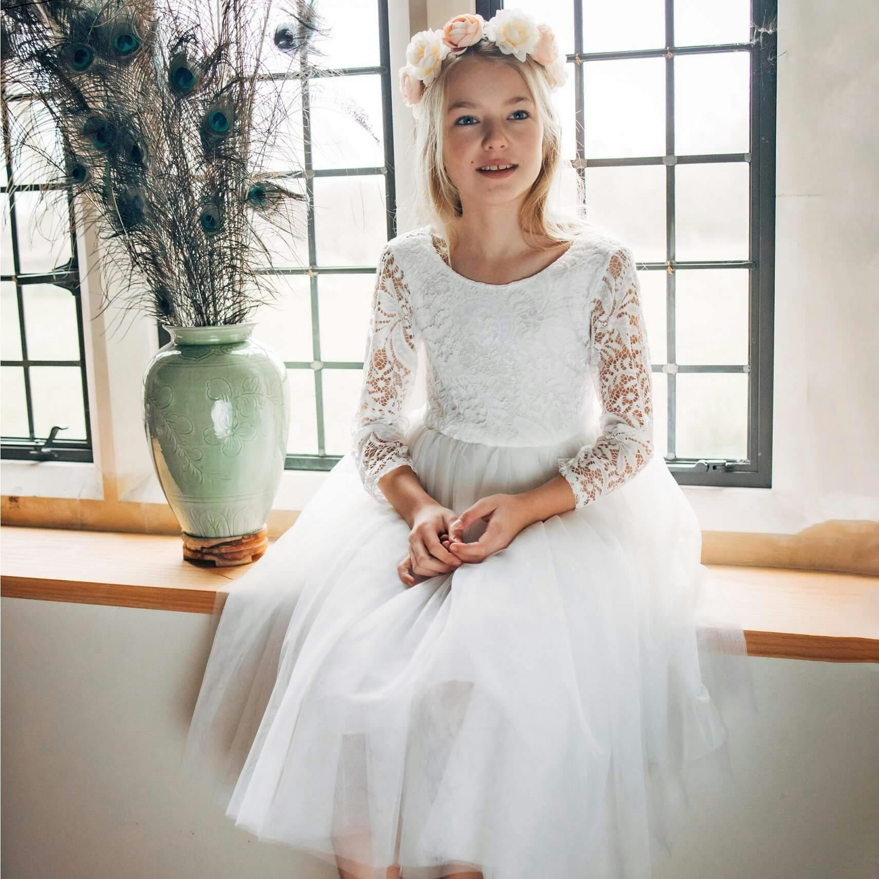 Uk Flower Girl Boutique Girls White Uk Flower Boutique Bohemian Classic - Tea Dress - 11/12 Years