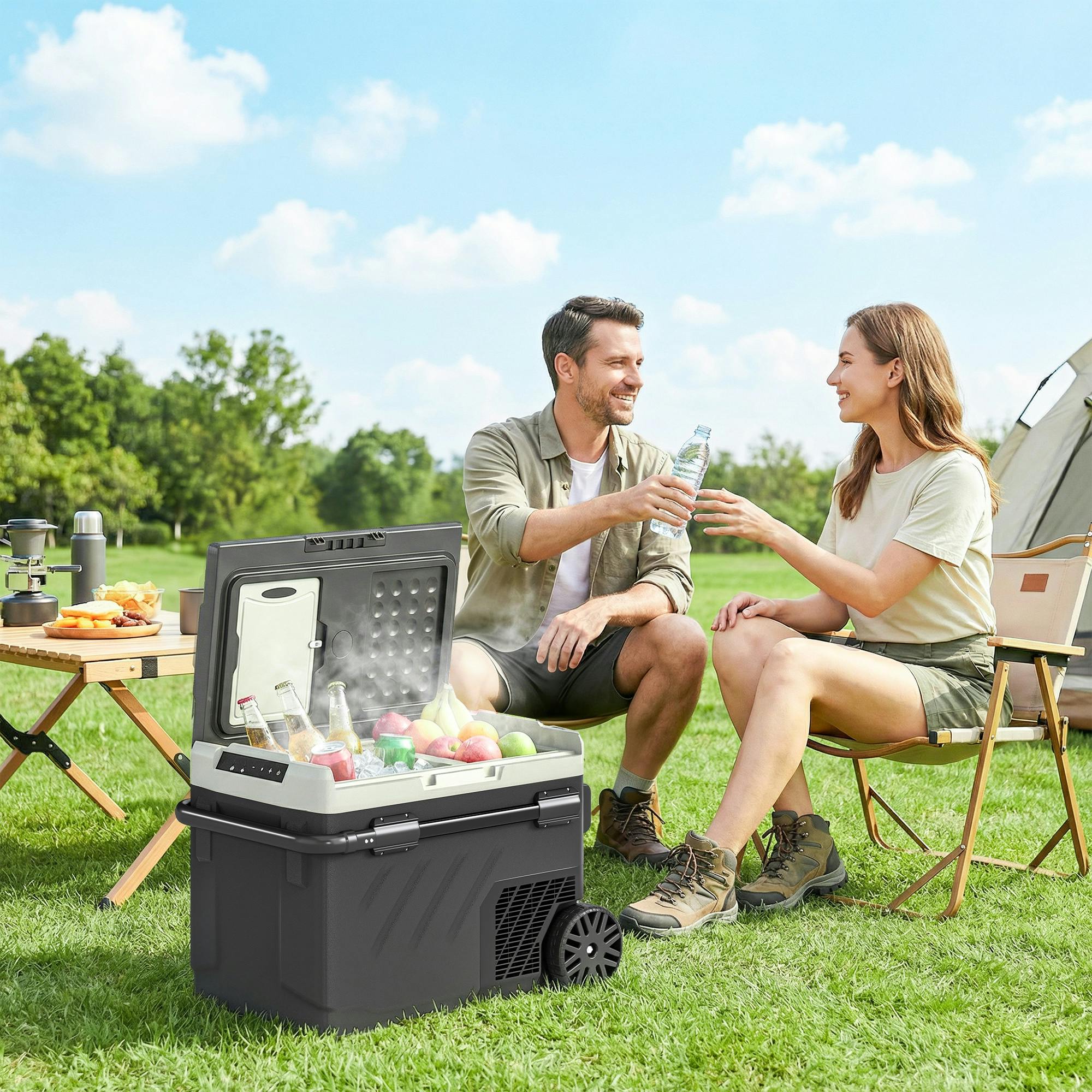 Outsunny Light Compressor Car Fridge Freezer, Dual Zone With App Control - 69.2L X 45.3W X 45H Cm - Car Fridge - Removable Basket, Ac/Dc Cables, Manual