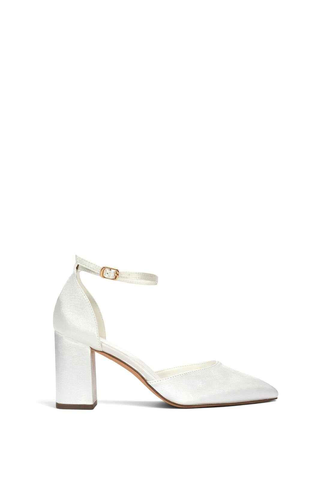 Xy London Women's Ivory Ankle Strap Block Heel Court Shoes - 8
